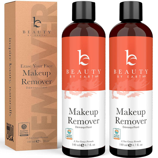 Makeup Remover - With Organic Aloe Vera & Witch Hazel, Use with Eye Makeup Remover Wipes or Cotton Pads, Gentle Non-Greasy Makeup Remover For Dry, Oily and Sensitive Skin Types (2 Pack)