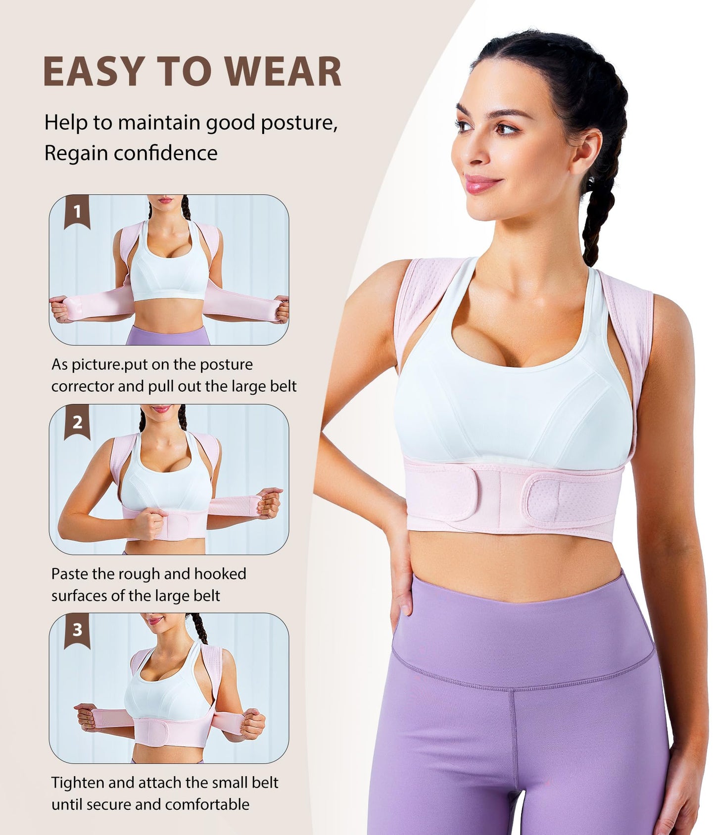 URSEXYLY Posture Corrector for Women Adjustable Upper Back Brace Posture Support Back Straightener Pain Relief(M/L,Pink)