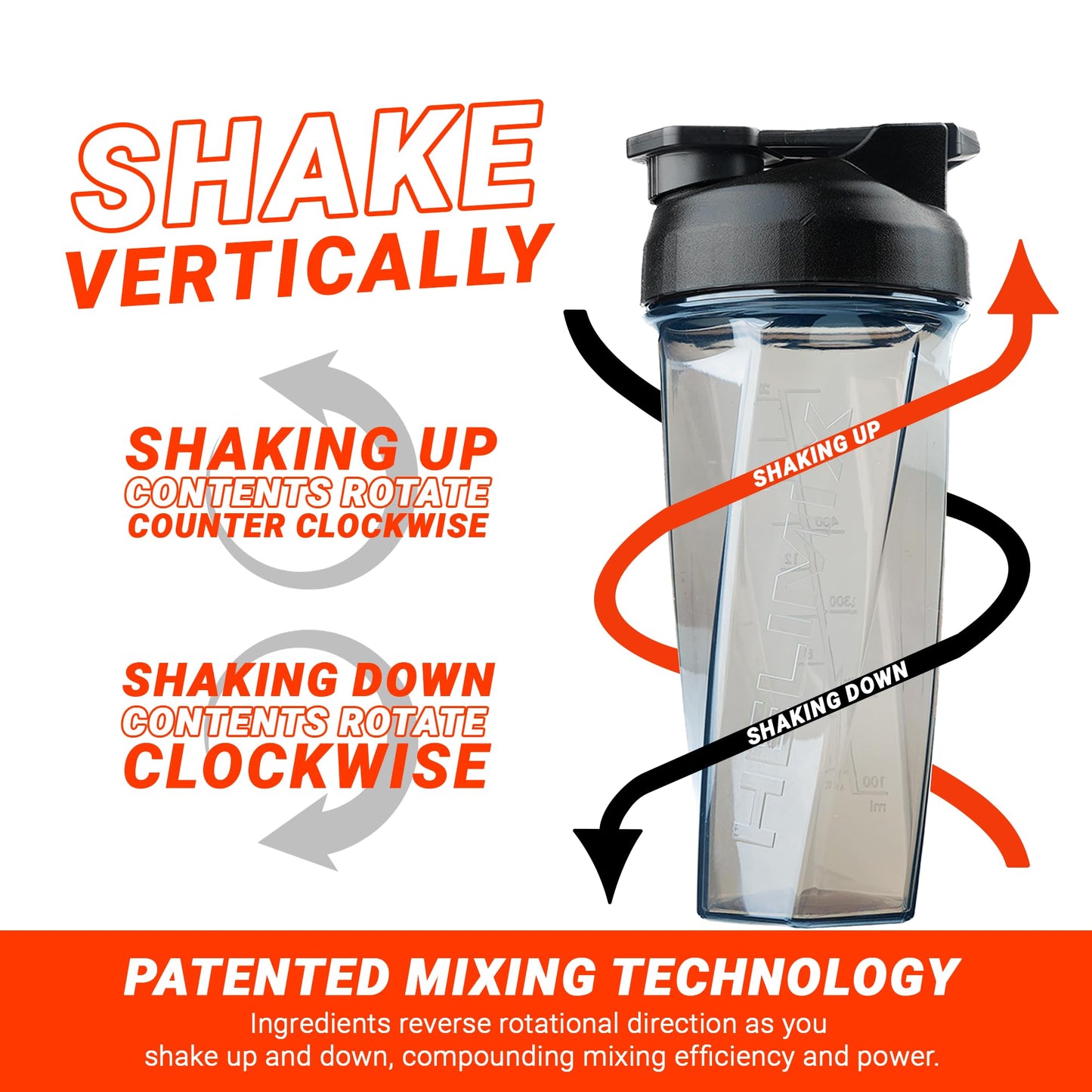 HELIMIX 2.0 Vortex Protein Shaker, 800 ml (28 oz) - Portable Leakproof Water Bottle for Protein Drinks & Smoothies, Without Ball, Dishwasher Safe