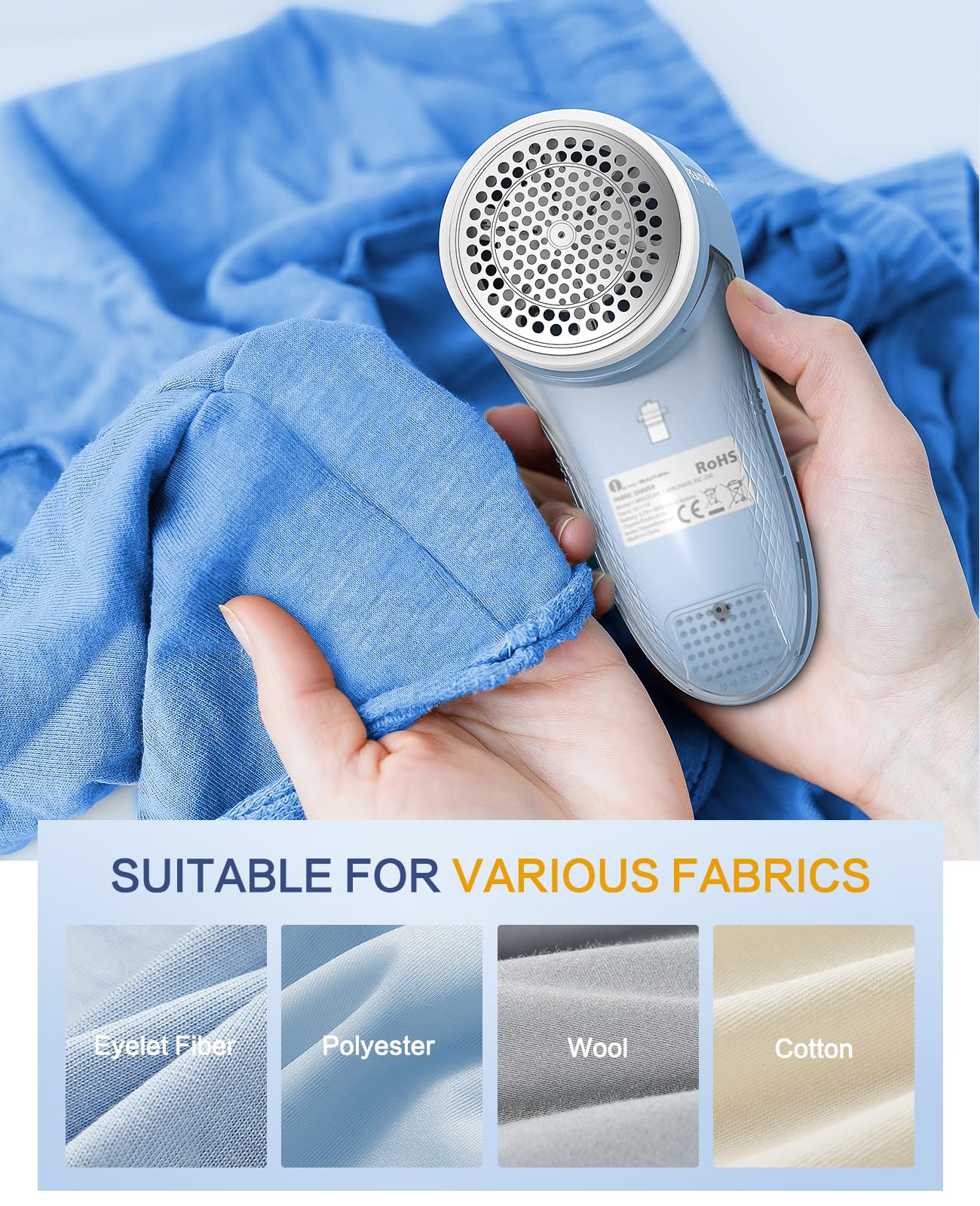 BEAUTURAL Fabric Shaver, Rechargeable Lint Remover for Clothes, Electric Lint Shaver with 6-Leaf Blades, Sweater Shavers to Fuzz, Lint Balls, Pillings, Bobbles for Clothes and Furniture
