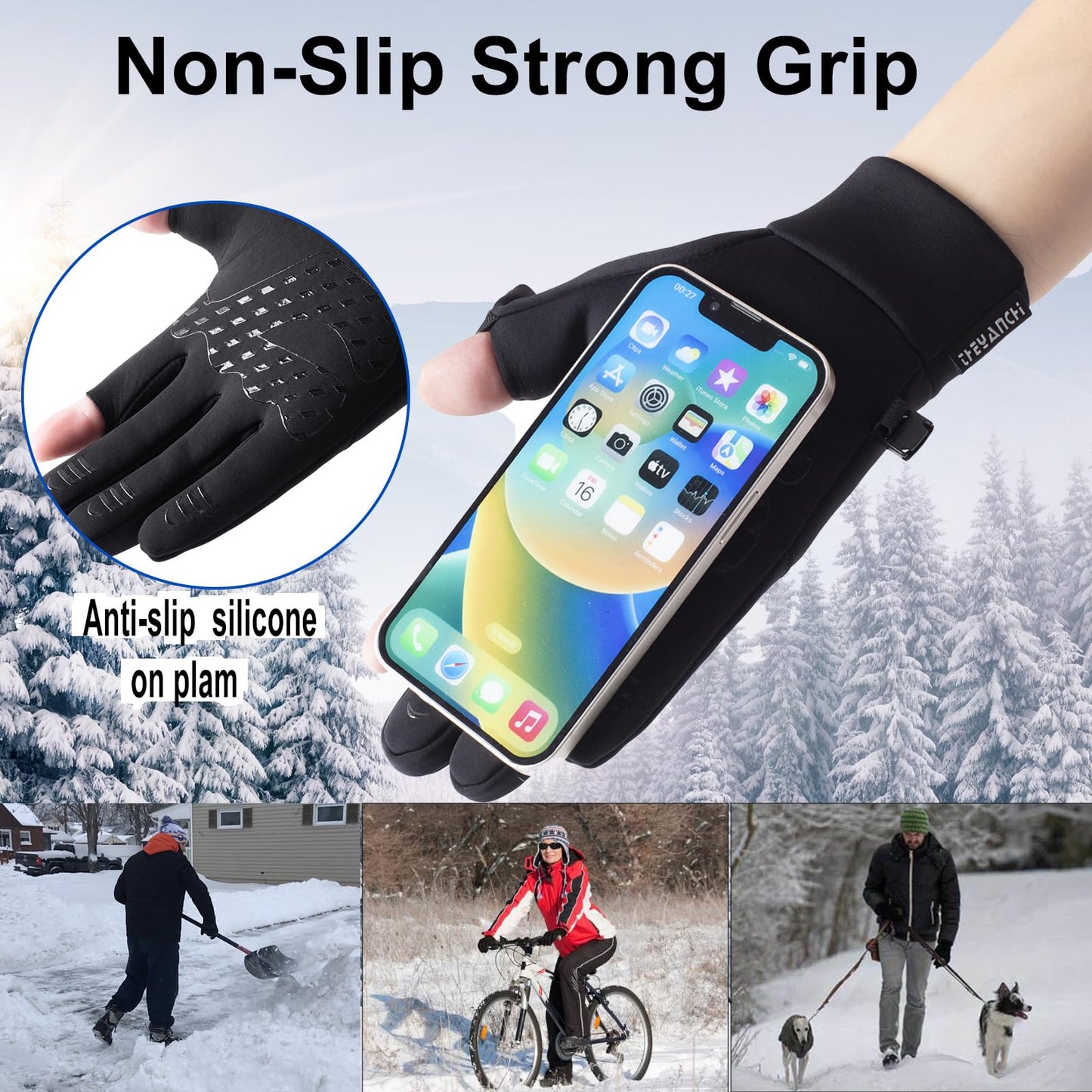 weiatas Winter Fingerless Gloves for Men Women Touch Screen, Cold Weather Thermal Sport Gloves for Fishing Running Cycling Driving Hiking, Warm Windproof Work Gloves (X-Large)