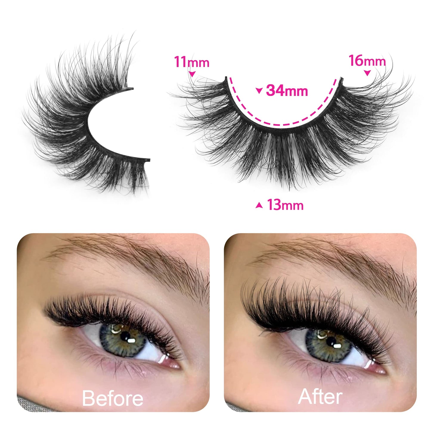 Natural False Eyelashes Wispy Mink Lashes Fluffy 16mm Cat Eye Lashes Natural Look Eye lash Like Extensions 5D Volume Strip Fake Eyelashes Pack by TNFVLONEINS
