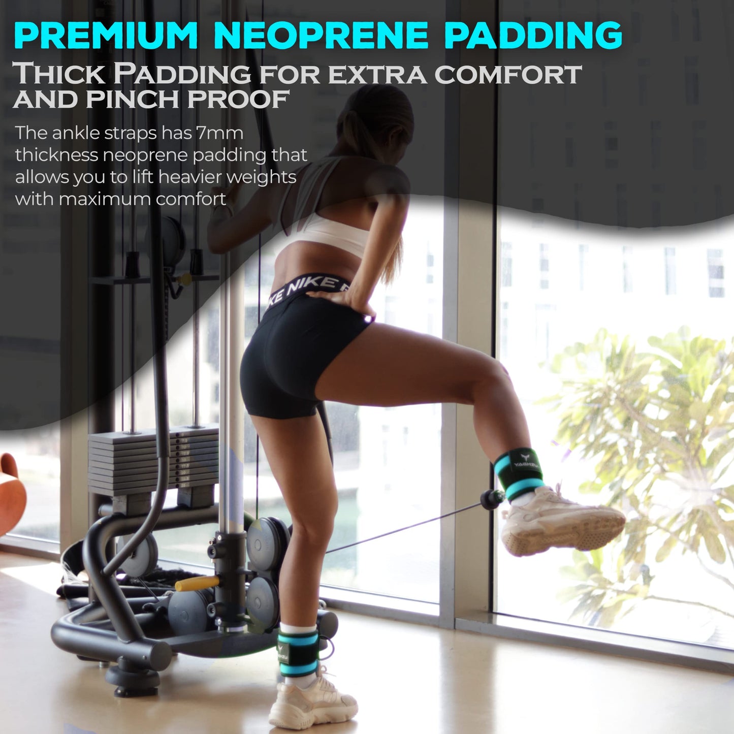 YAGHZU Ankle Straps for Cable Machines Women - Adjustable Gym Ankle Strap for Cable Machine, Neoprene Padded Cable Straps, Durable Leg Strap with Cable Cuff, Glute Kickback Ankle Strap with D Rings