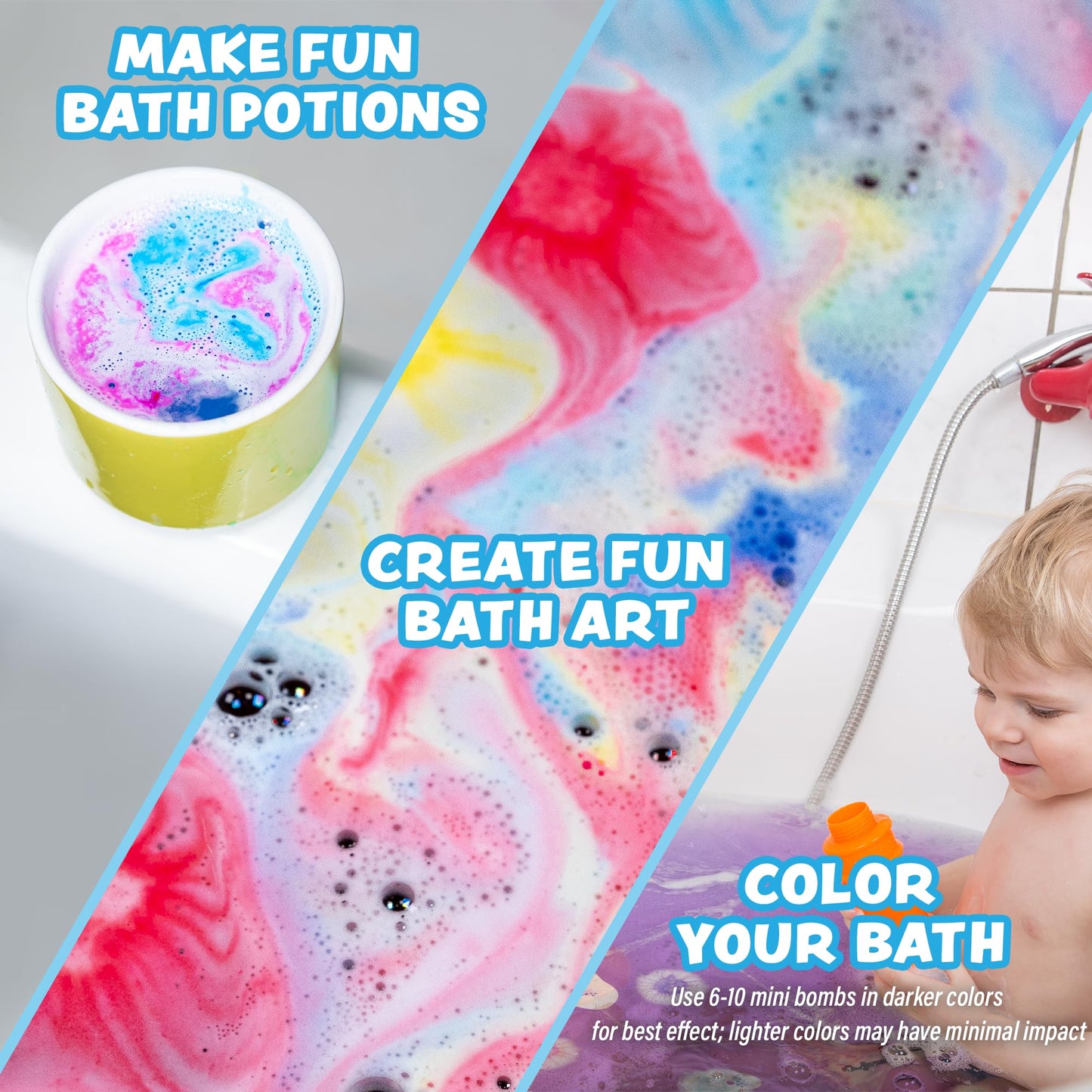 Tub Works® Lil' Bursts™ Mini Bath Bombs for Kids, 90 Count, Cosmic | Nontoxic | Tiny Kids Bath Bombs with A Burst of Color, Foam & Bubbles | Customize Kids Bath with Fun Bath Colors | Create Bath Art