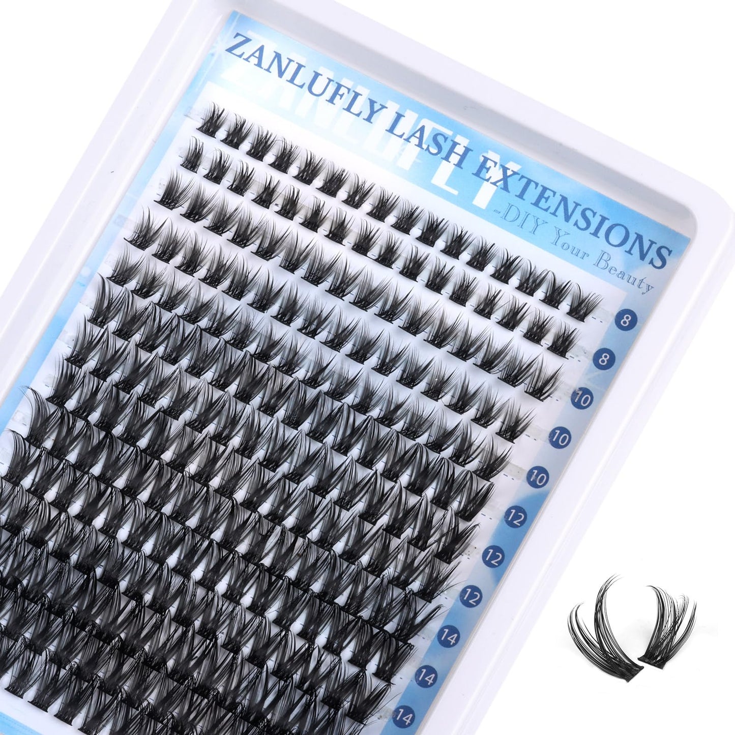 zanlufly Wispy Lash Clusters Natural D Curl Fishtail Eyelash Extensions 224Pcs Individual Lashes (8-16MM)