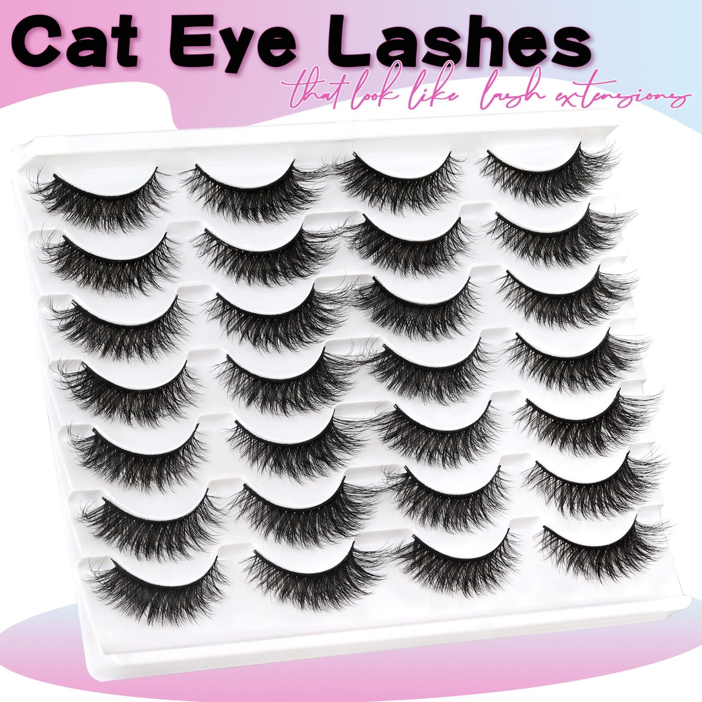 Losha Lashes Fluffy Cat Eye Lashes 14 Pairs 3D False Eyelashes Soft Crossed Eye Lashes Pack Comfortable Fake Eyelashes(614)