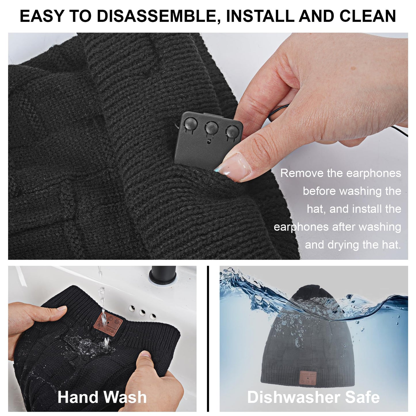 5.2 Bluetooth Beanie for Men & Women, Winter Knit Music Hat with Cordless Headphones, 24 Hour Play time, Built-in Microphone and HD Stereo Speakers, Unique Christmas Tech Gifts for Outdoor Homes