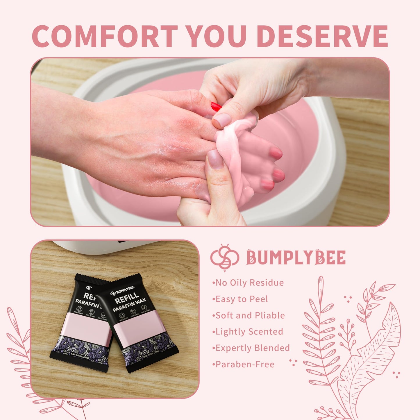 BUMPLYBEE Paraffin Wax Kit - 10 Packs Peach Scent Refills With Silicone Brush for Hands and Feet - Skin Moisturizing, Non-Greasy, Easy-Peeling