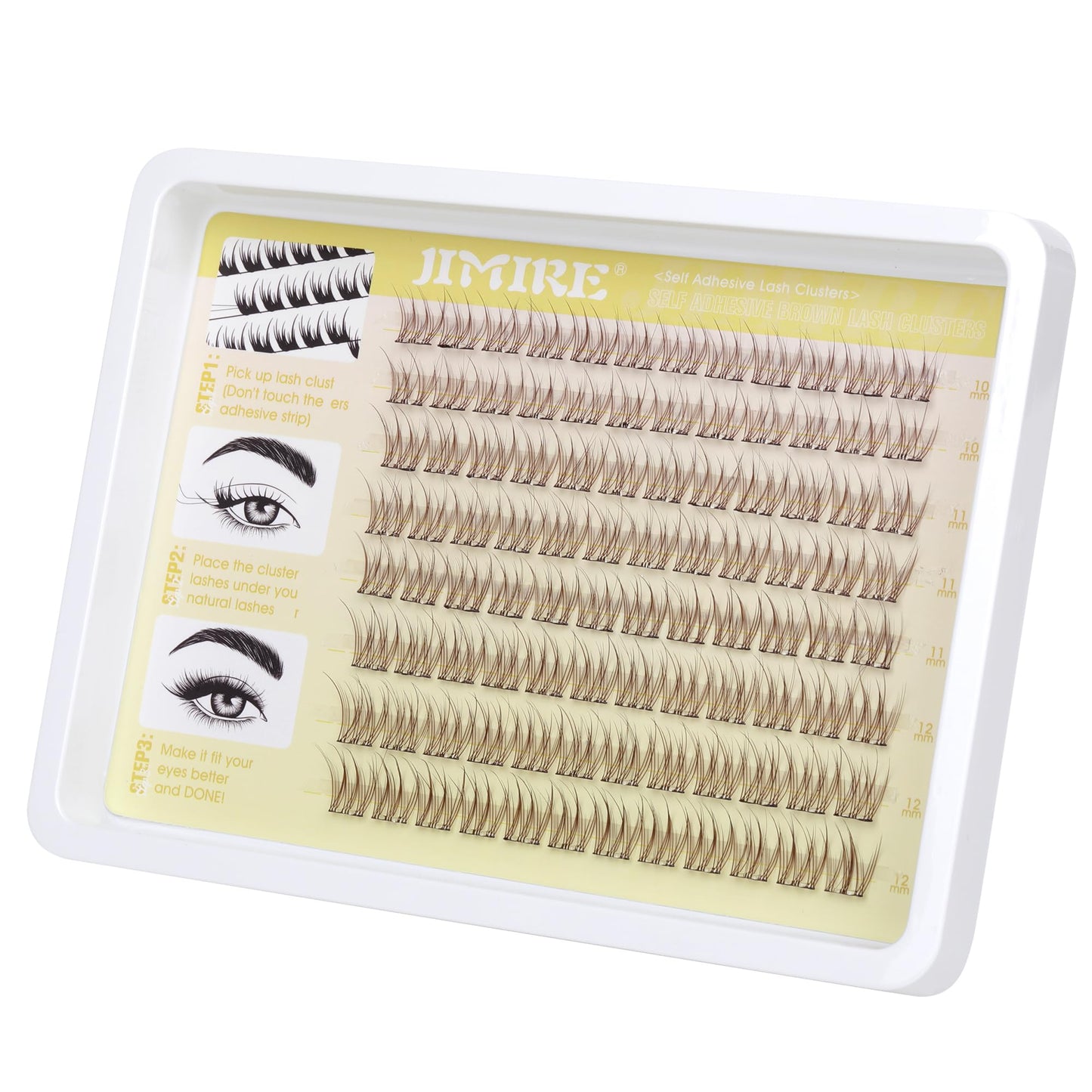 JIMIRE Brown Self-Adhesive Eyelashes - Press on Lash Clusters, Natural Look, Pre-Glued, Wispy 10-12MM Individual Lashes, Clear Band, Reusable Cluster Eyelash Extension