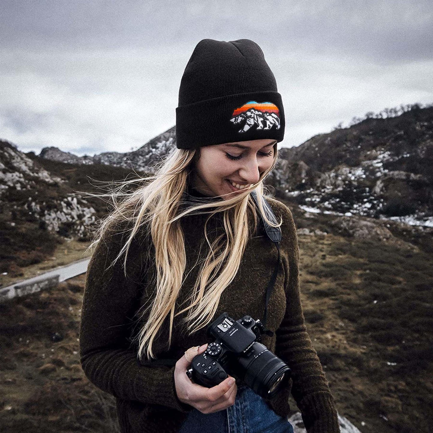 Pnkvnlo Knit Winter Beanie Hats for Men Women Cuffed Skull Cap with Mountain Embroidery Outdoor Christmas & New Year Gifts