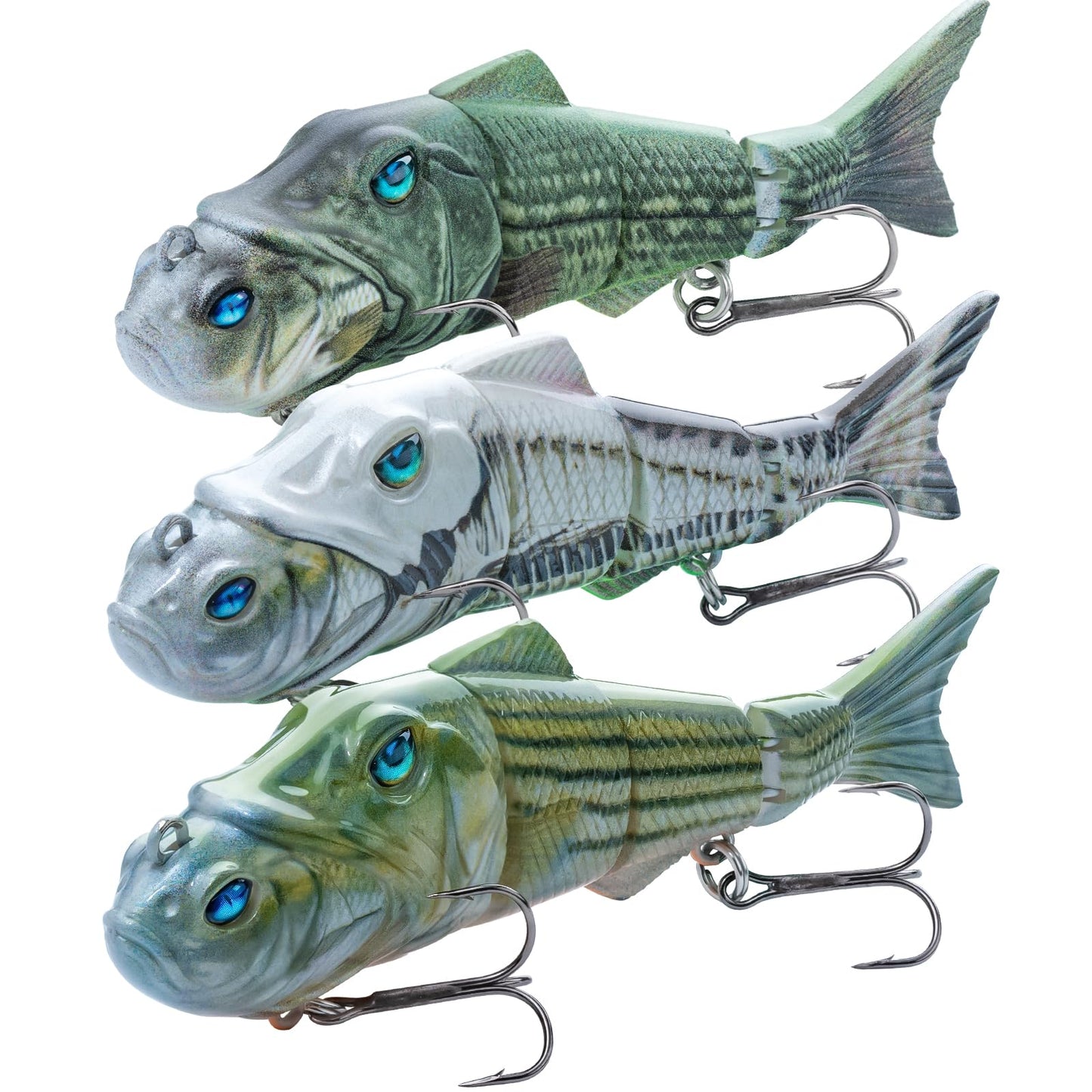 HANDING 3PCS Lifelike Multi-Jointed Swimbait, Bass Fishing Lure for Freshwater and Saltwater, Slow Sinking, Mustad Hook, Angler's Gift, for Pike Largemouth Bass, 1/2oz, 3/4oz and 1 1/4oz