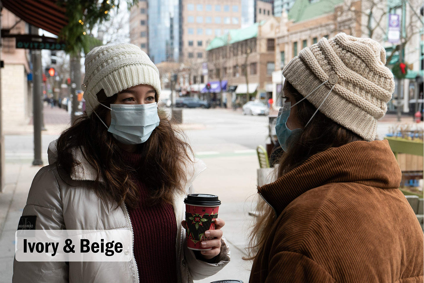 Funky Junque Women's Beanie Hat with Side Buttons, Ribbed Knit Slouchy Winter Cap, Neon Orange