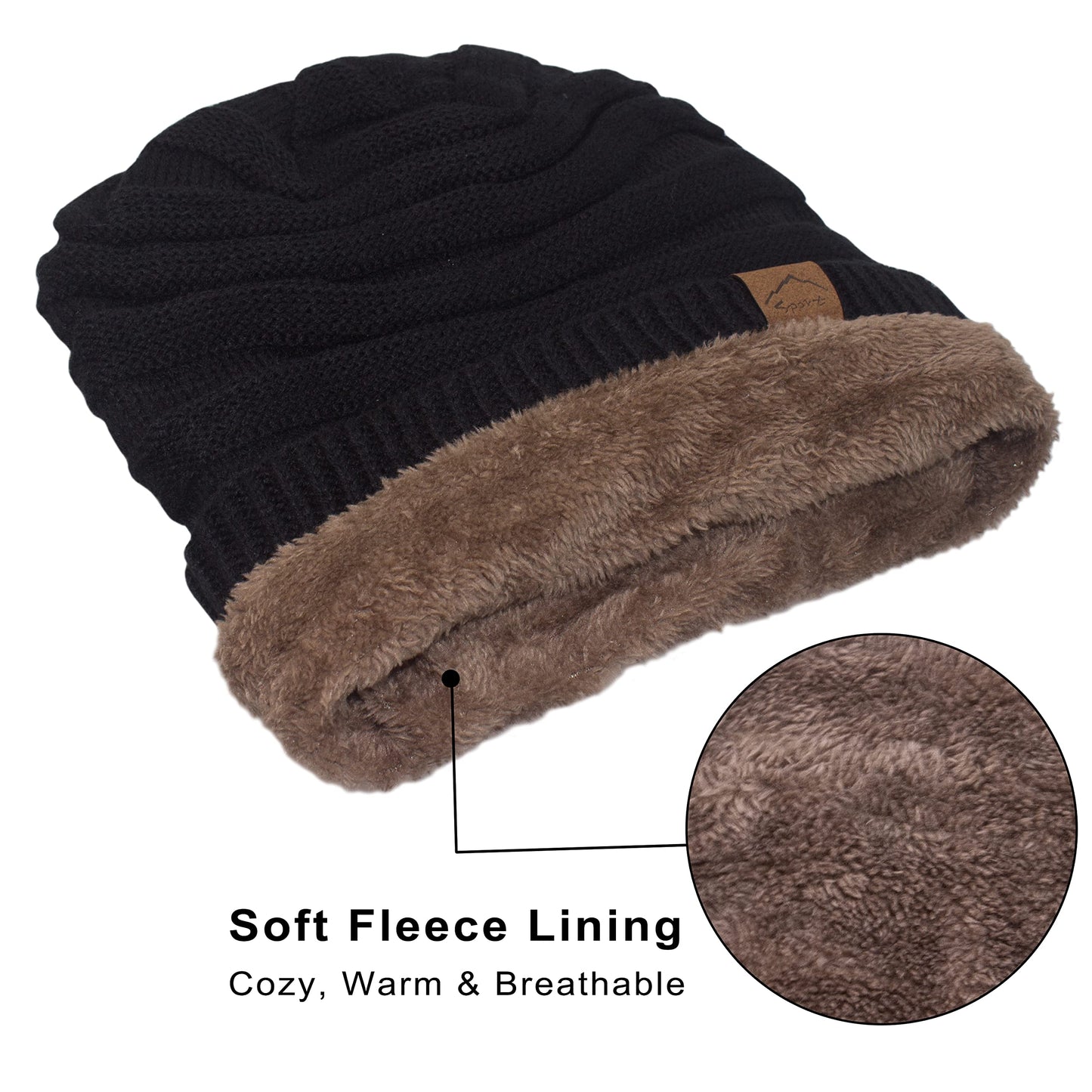 Muryobao Women's Slouchy Beanie Hat Winter Warm Fleece Lined Chunky Baggy Ski Cap Soft Strecth Oversized Cable Knit Hats Black