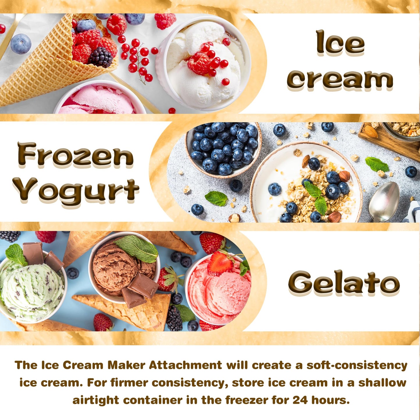 Ice Cream Maker Attachment for KitchenAid 4.5/5QT & 6QT Mixers, Frozen Ice Cream & Sorbet Gelato Maker for KitchenAid, 2 Quart, White(Machine/Mixer Not Included)
