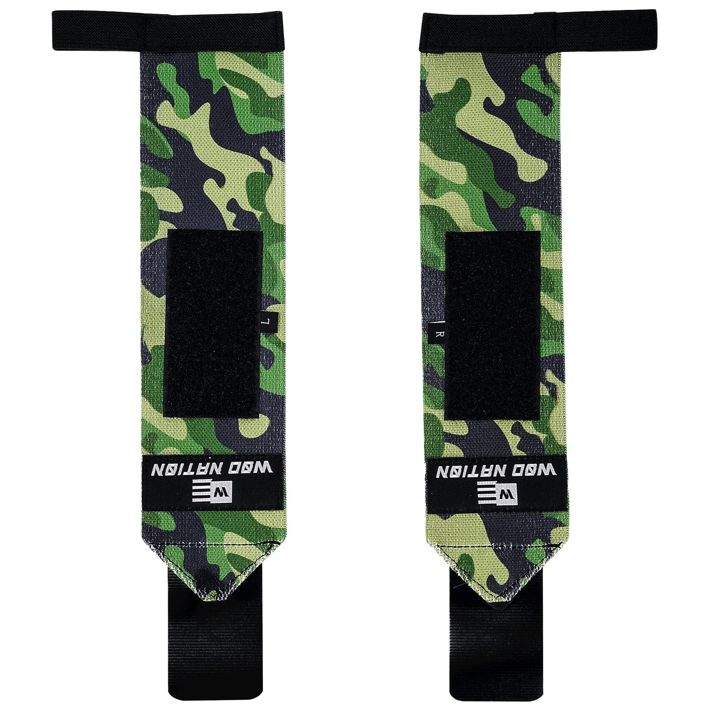 WOD Nation Wrist Wraps for Weightlifting, 12” Professional Gym Wrist Straps w/Thumb Loop for Men & Women, Wrist Support Wraps for Strength Training, Powerlifting & Bodybuilding (Green Camo)