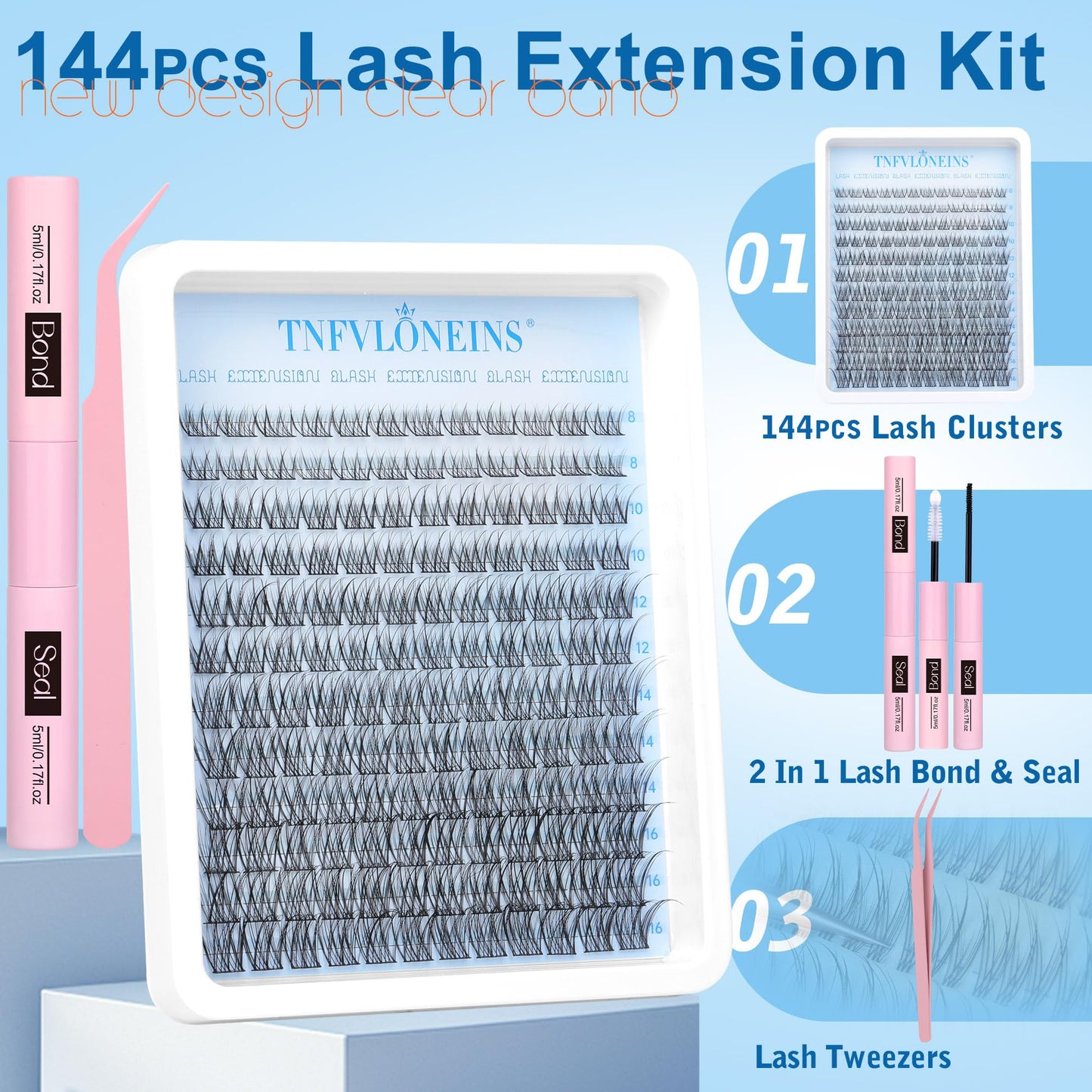 TNFVLONEINS Lash Clusters Kit Natural Lash Extension Kit Wispy Eyelash Clusters C Curl Eyelash Extension Kit Short Individual Lashes Clusters Eyelash Extensions Kit Waterproof Individual Lashes Kit