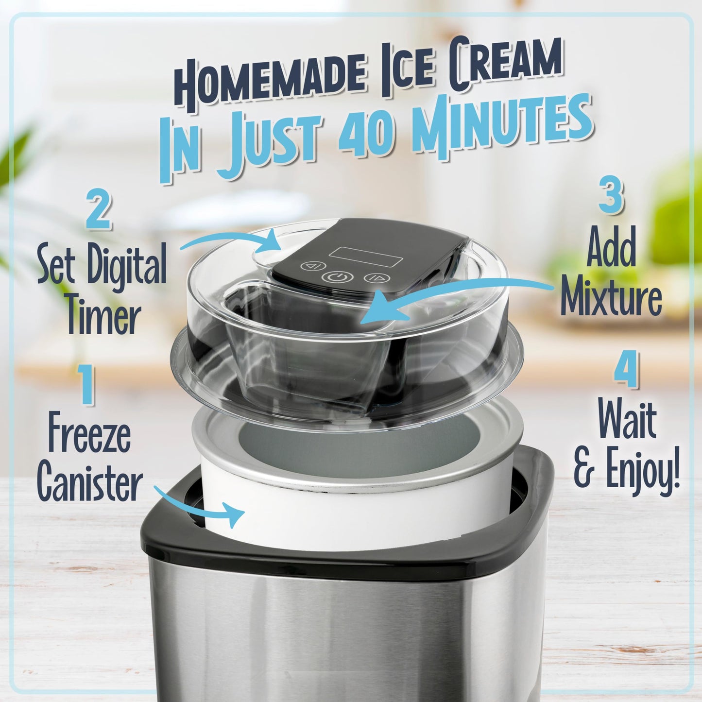 Nostalgia 2-Quart Electric Ice Cream Maker – Make Homemade Ice Cream, Gelato, Sorbet & Frozen Yogurt – No Salt/Ice Needed, Digital Controls, Mix-In Chute & Freezing Gel Canister – Stainless Steel