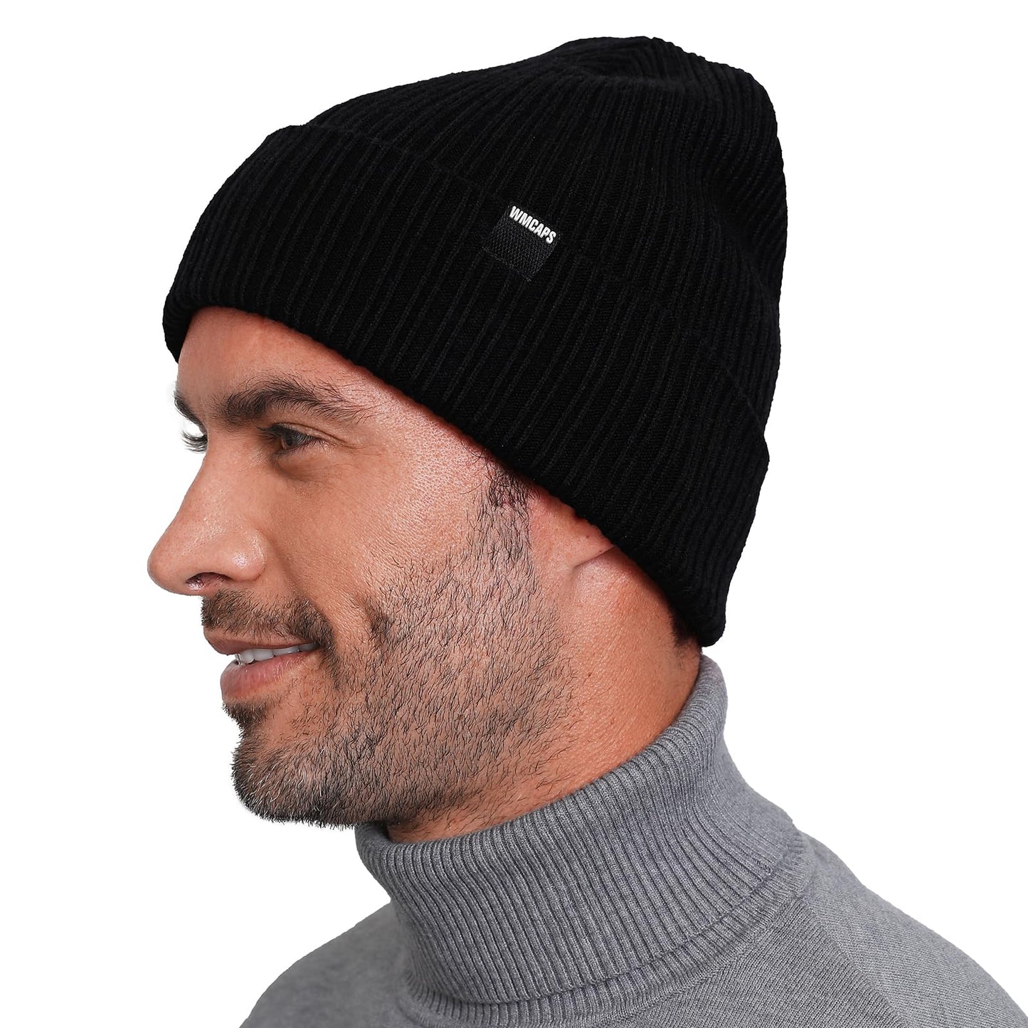 Wmcaps Beanie Winter Cuffed Beanie for Men Women, Soft Texture Stylish Slouchy Beanie, Unisex Warm Knit Caps (Black)