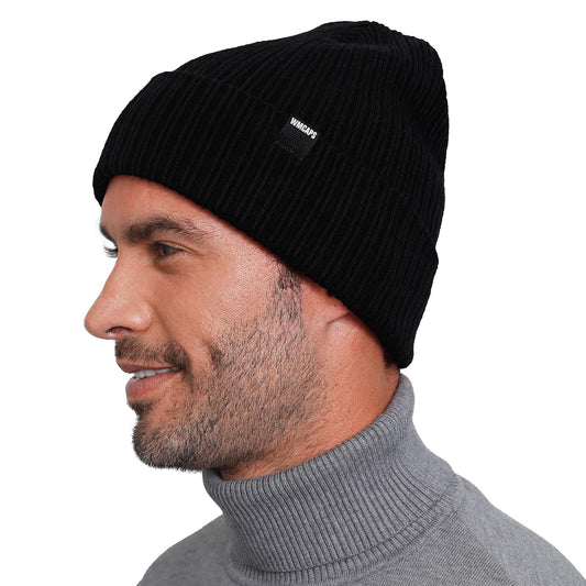 Wmcaps Beanie Winter Cuffed Beanie for Men Women, Soft Texture Stylish Slouchy Beanie, Unisex Warm Knit Caps (Black)