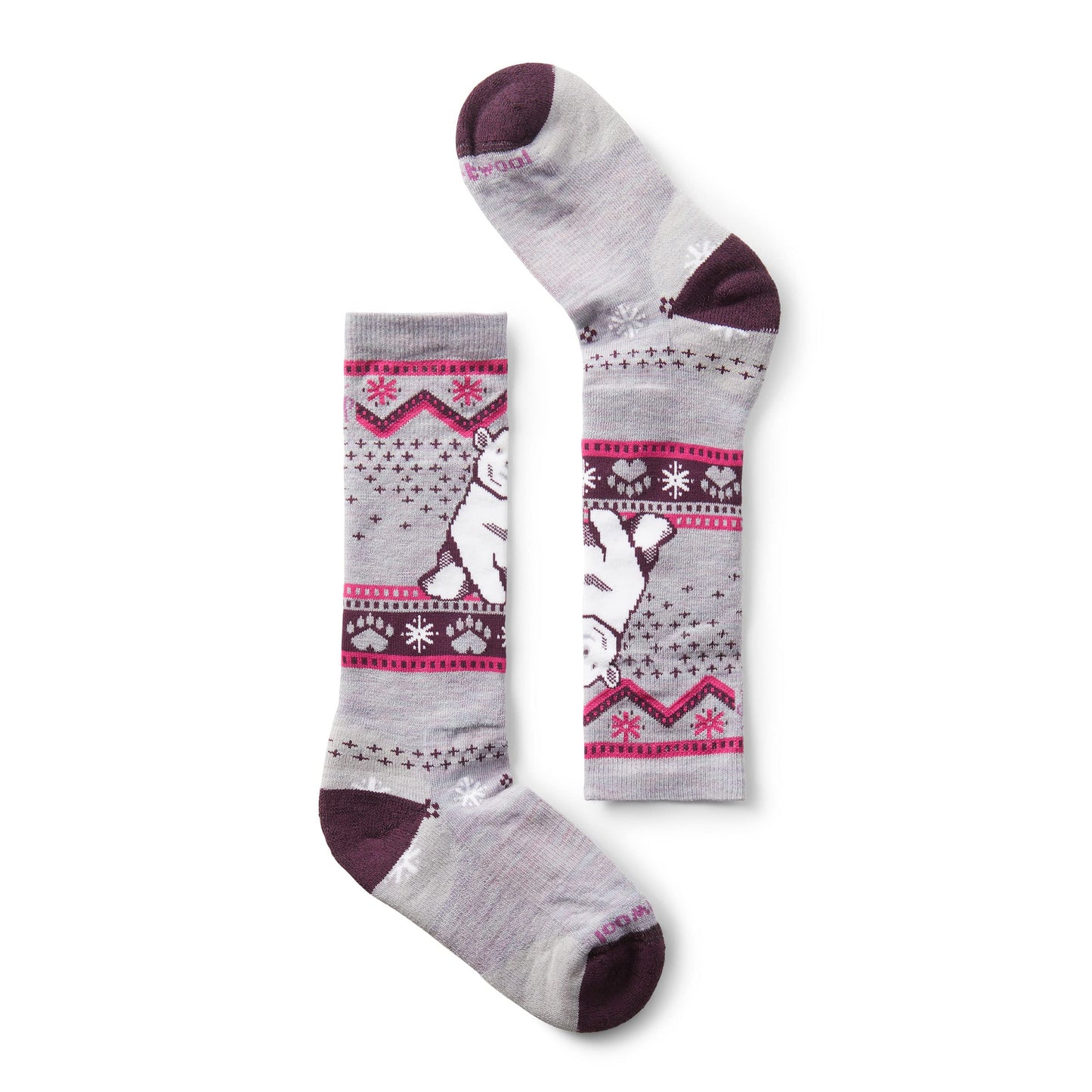 Smartwool Kids' Wintersport Polar Bear Full Cushion Merino Wool Over The Calf Pattern Socks, Purple Eclipse, Medium