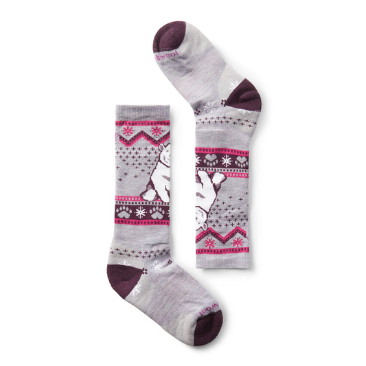 Smartwool Kids' Wintersport Polar Bear Full Cushion Merino Wool Over The Calf Pattern Socks, Purple Eclipse, Medium