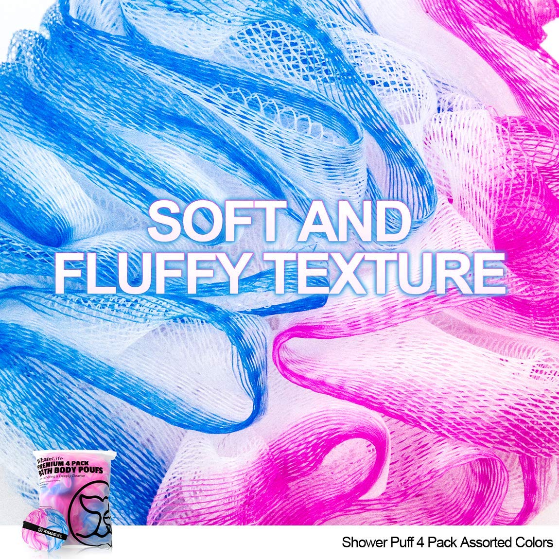 Loofah Sponge Bath Sponge for Women Men 4 Pack (Blue Pink Conbine)