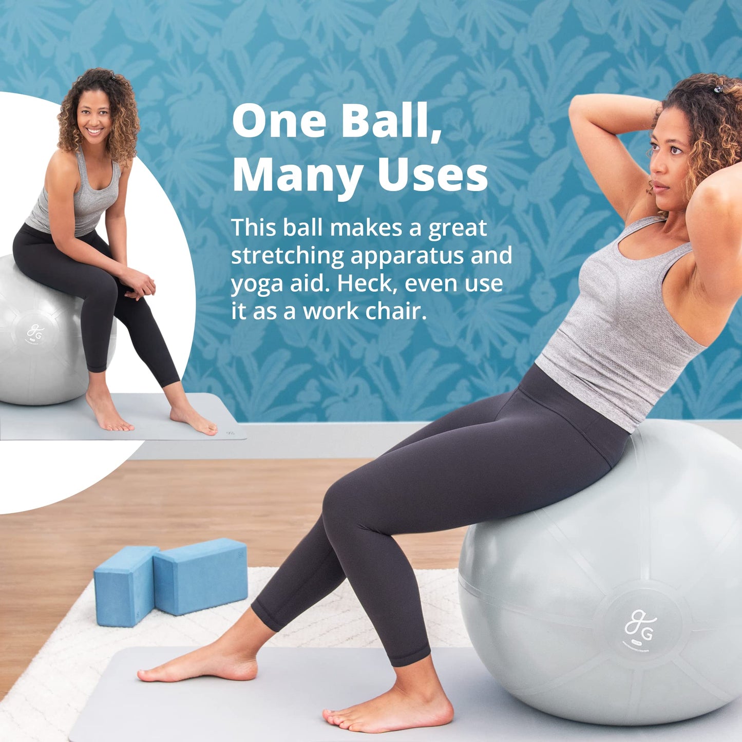 Greater Goods Exercise Ball - Yoga Ball for Working Out, Balance, Stability, and Pregnancy, Pebble Gray, 55cm