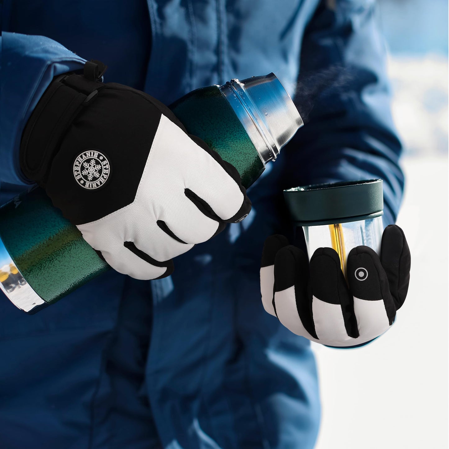 DOFOWORK Ski Gloves Men - Winter Gloves Warm for Men & Women, Waterproof Gloves Touchscreen, Snow Gloves Women, Black & White