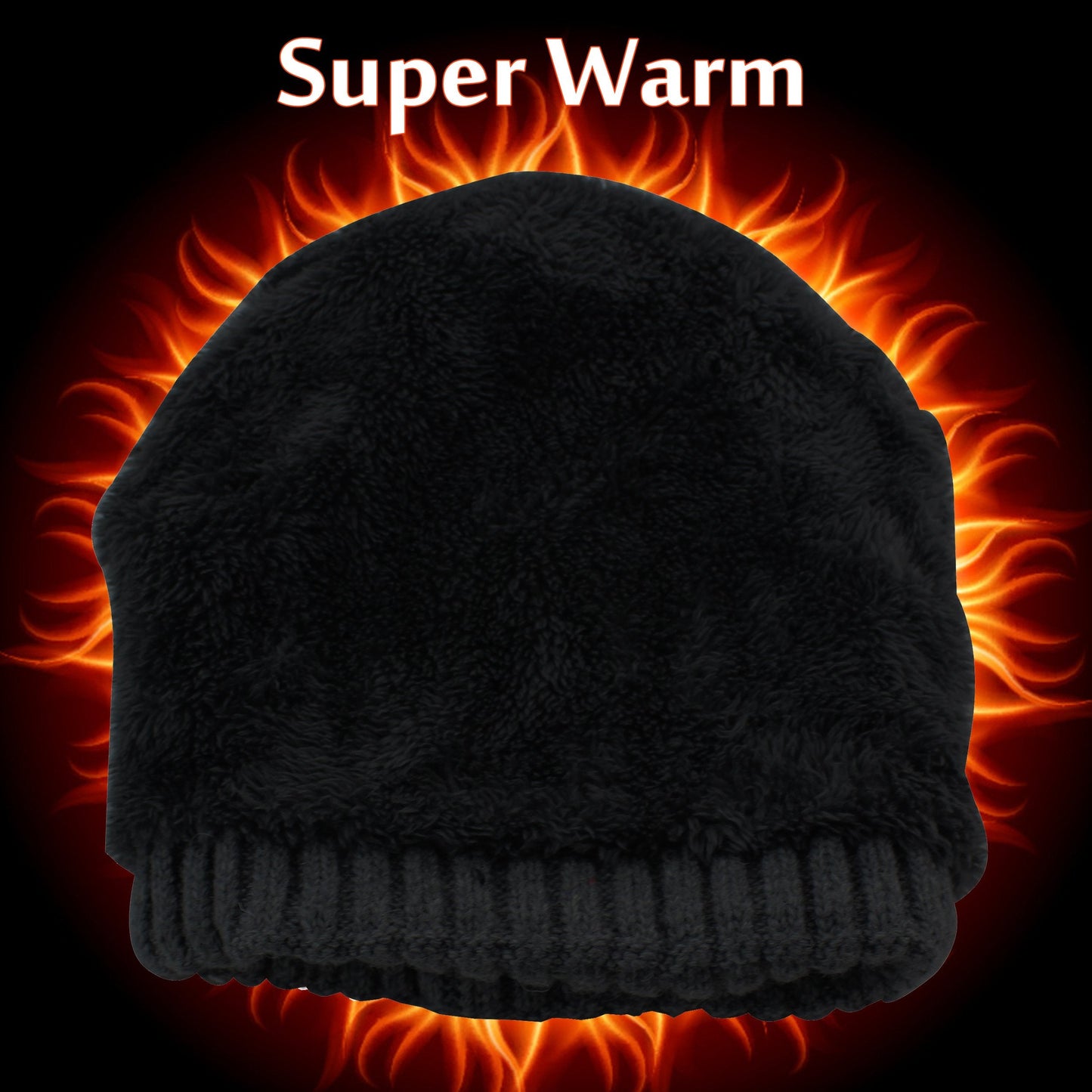 CAMOLAND Men's Fleece Wool Cable Knit Winter Beanie Hat(Black)