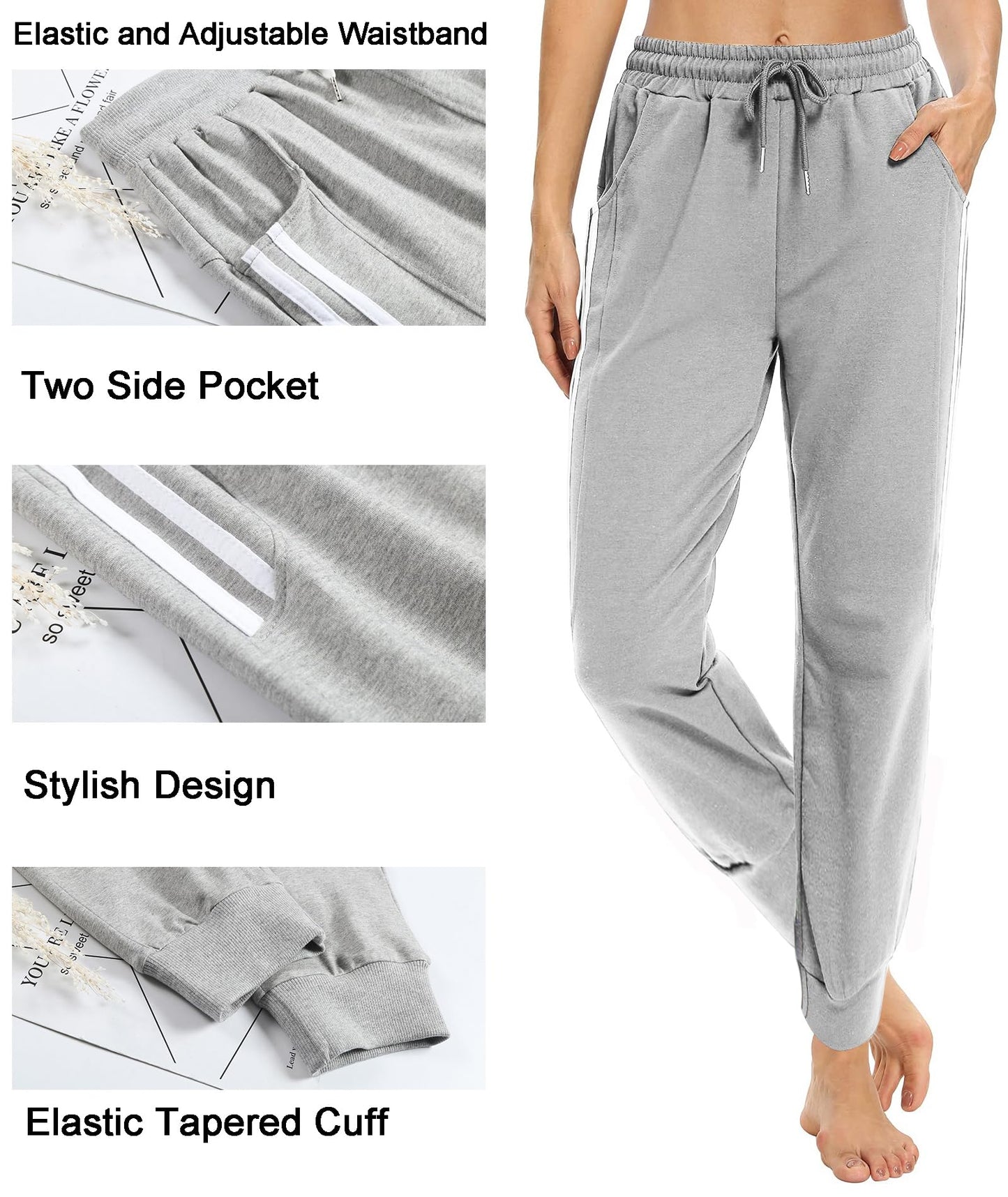 Womens Winter High Waisted Sweatpants Drawstring Jogger Sweat Pants Cinch Bottom Workout Trousers (Z-Gray,2XL)
