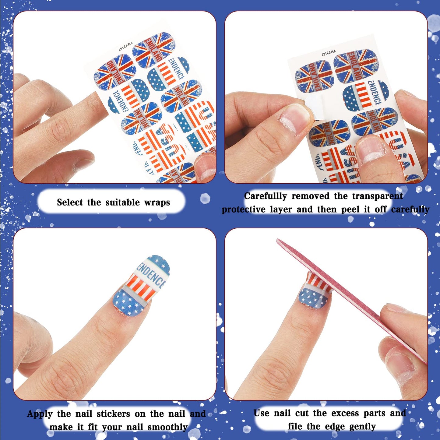 Maitys 140 Pcs 10 Sheets Patriotic Full Wrap Nail Stickers 4th of July Polish Strips Gradient Stickers Memorial Independence Day Glitter Self Adhesive DIY Art Strips with 2 Pcs Nail Files
