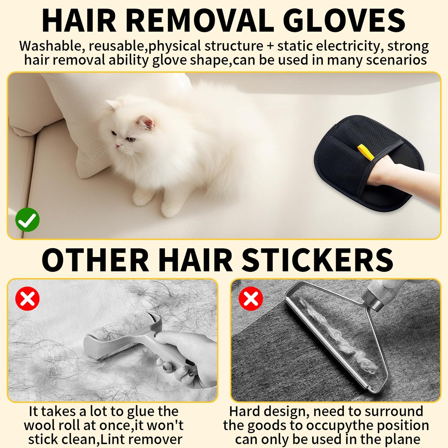 QIYUDA Pets Static Removal Gloves, Reusable Double Sided Cat Dog Electrostatic Hair Remover Grooming Glove Tool - 1 pcs