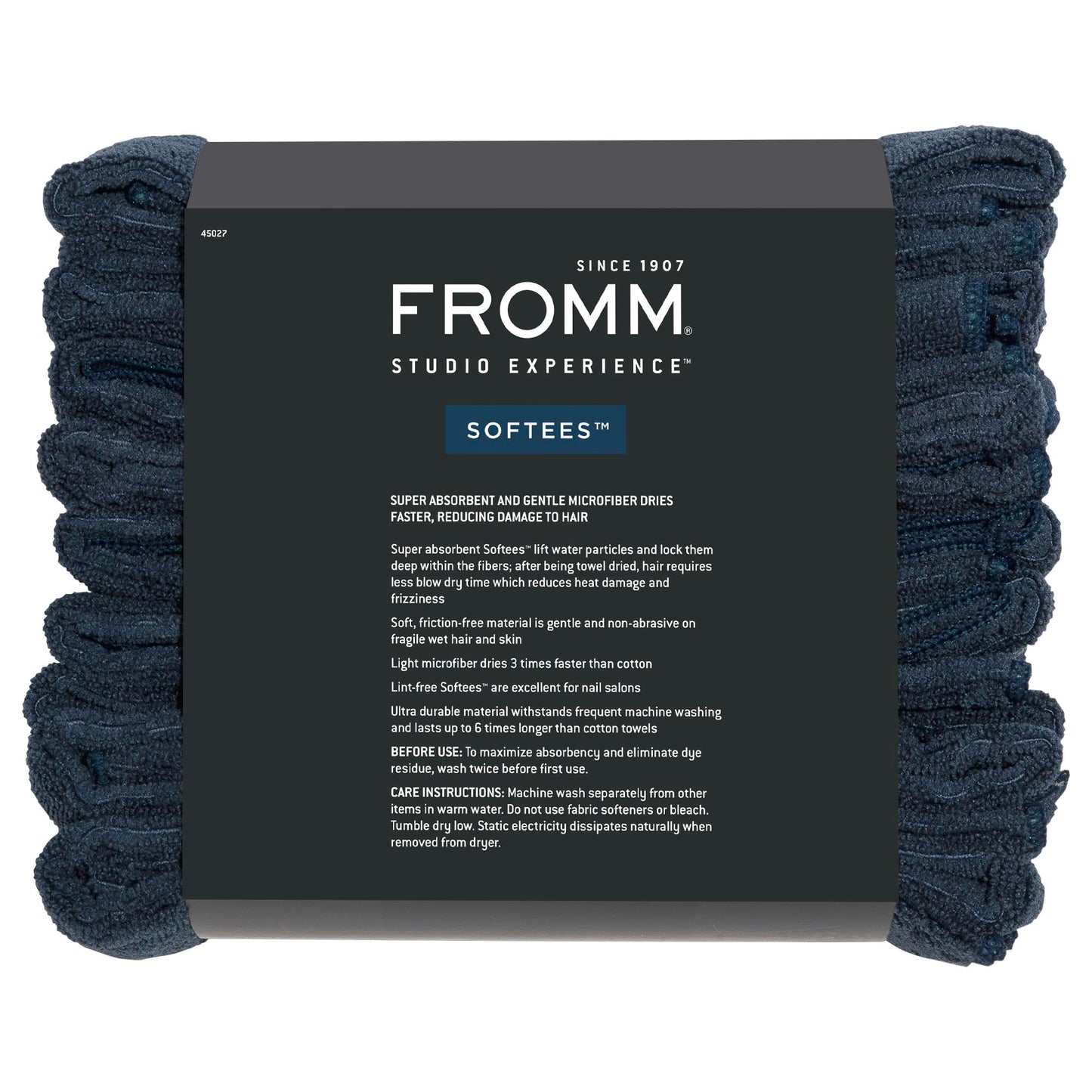 Fromm Softees Microfiber Salon Hair Towels for Hairstylists, Barbers, Spa, Gym in Navy, 16" by 29", 10 count Perfect Hair Care Towel for Drying Curly, Long, Wavy Hair