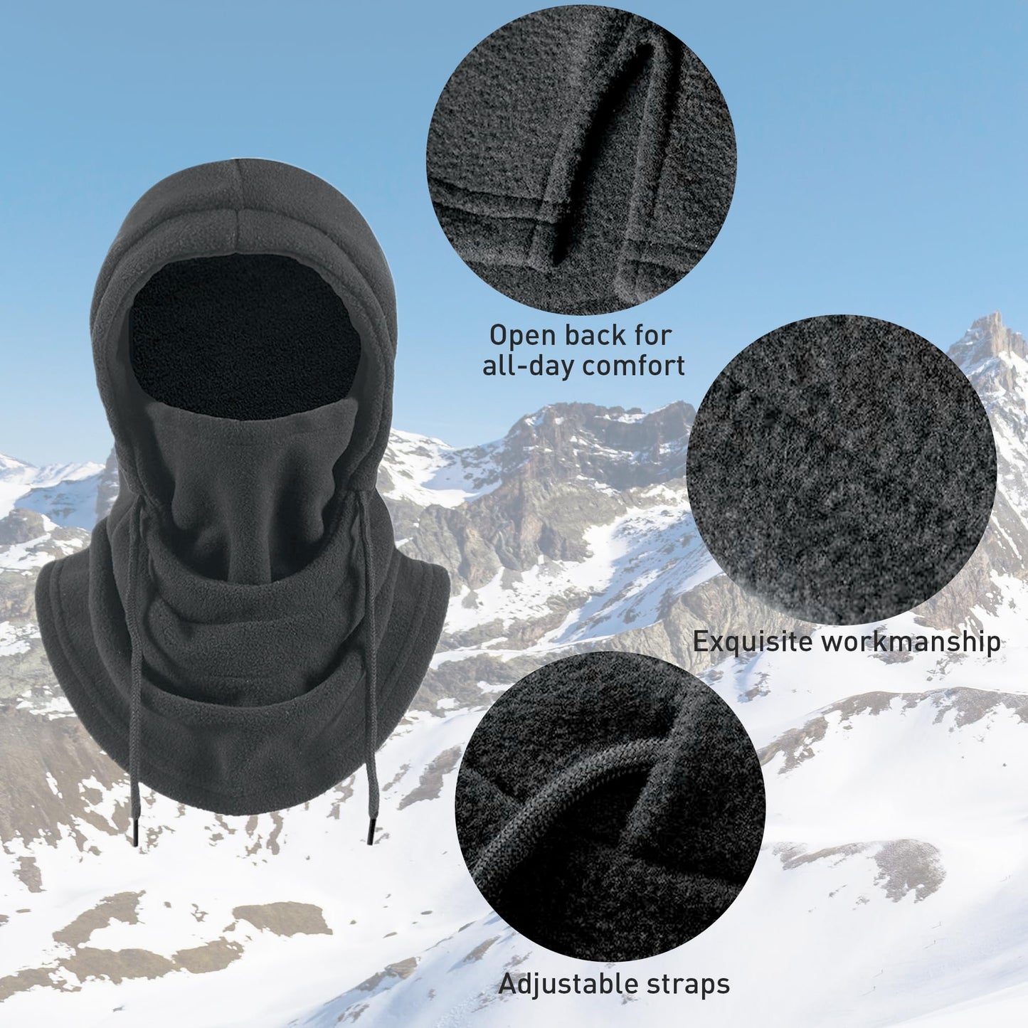Roadbox Winter Balaclava Face Mask - Windproof Warm Fleece Ski Mask for Men and Women, Cold Weather Gear for Skiing