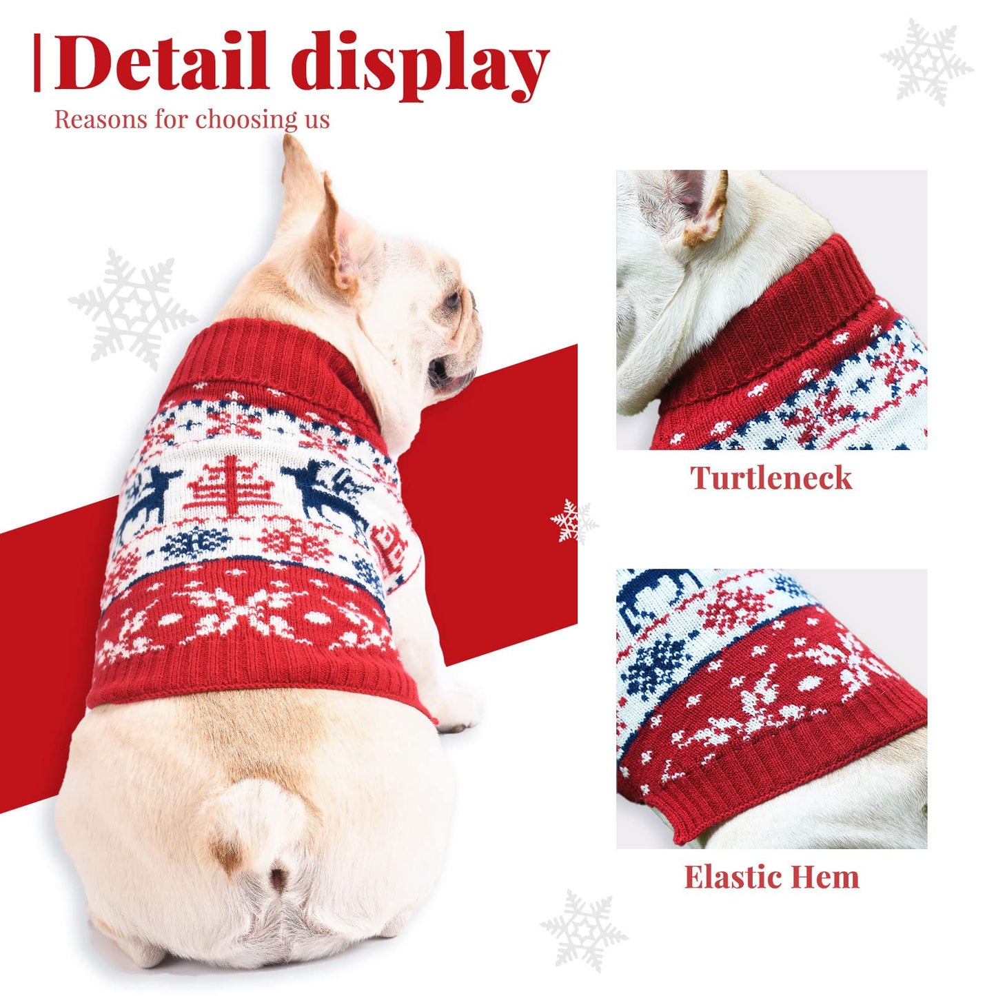 UETZLTB Dog Christmas Sweater Soft Warm Fall Winter Turtleneck Knitted Puppy Clothes Cute Reindeer Xmas Doggy Sweatshirts Vest Pet Clothing for Small Medium Large Dogs Cats Boy Girl(Red Reindeer,XXL)