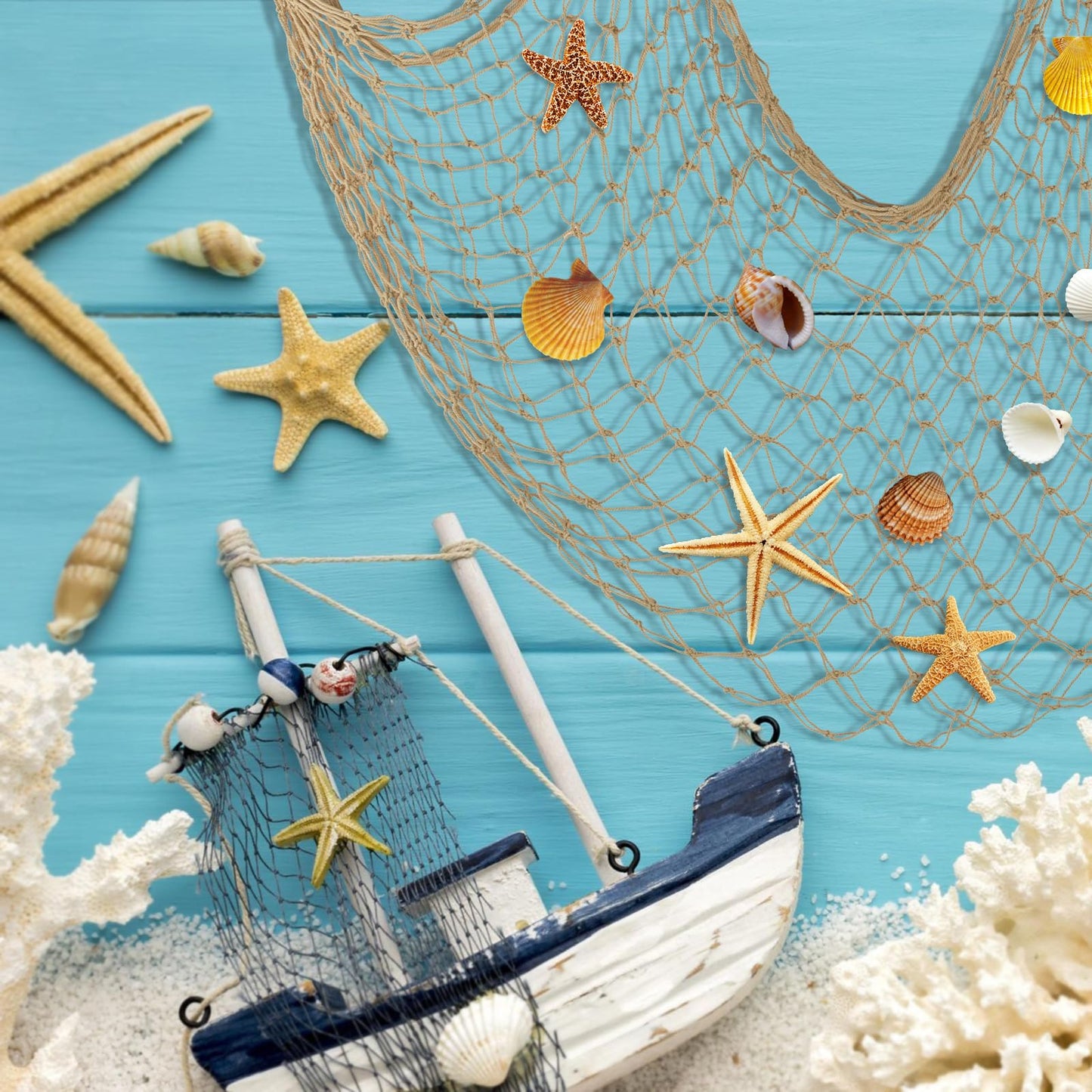 Decorative Fishing Net 80x40 Inch,YuanDe 2 Pack Large Caramel Picture Fish Net, Wall Photo Hanging Fishnet for Nautical Mermaid Pirate Ocean Themed Hawaii Beach Under The Sea Party Decorations