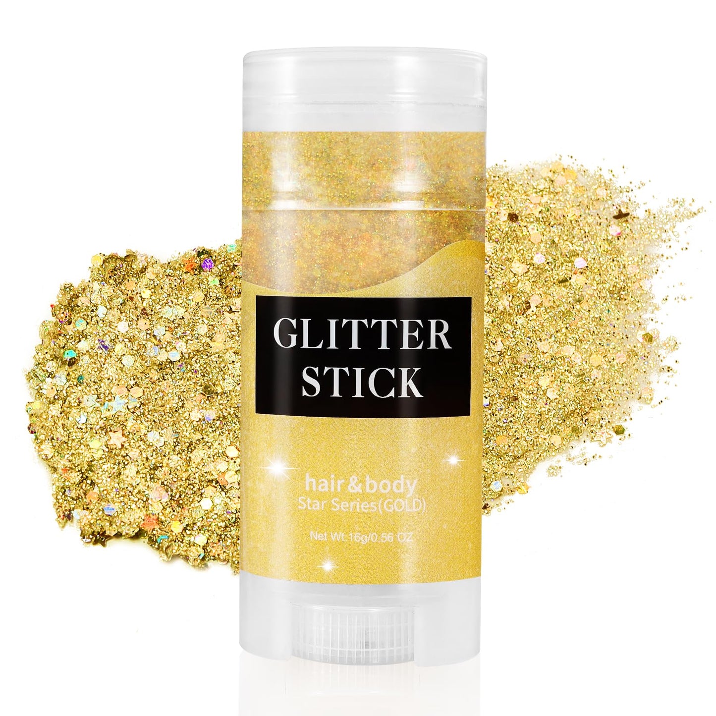 Mysense Gold Body Glitter Stick, Mardi Gras Face Glitter Makeup, Festival Rave Accessories for Women, Mermaid Sequins Chunky Glitter Face Paint, Hair Glitter Gel for Kids, 0.56oz