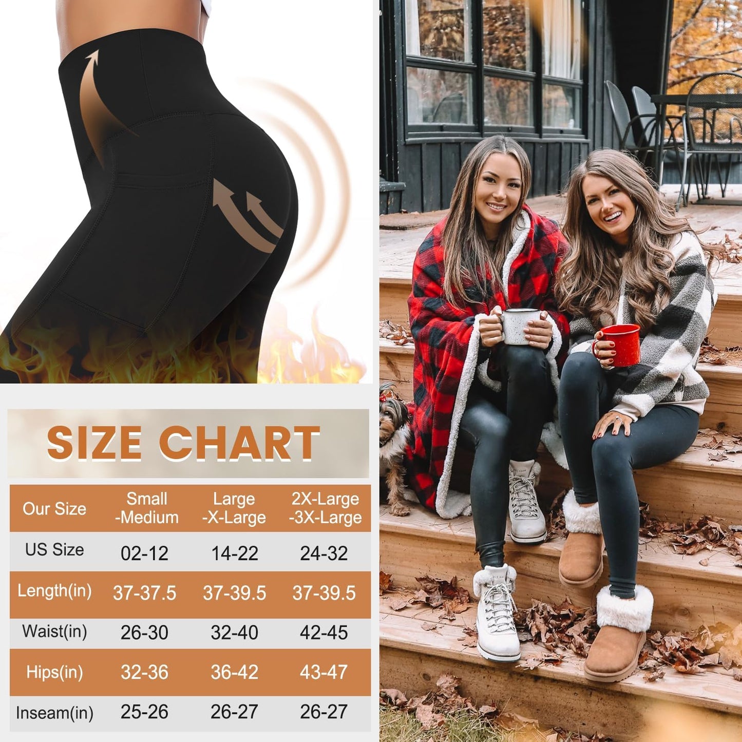 Hi Clasmix Fleece Lined Leggings with Pockets for Women - Thermal Yoga Pants Winter Hiking Workout Leggings Navy Blue
