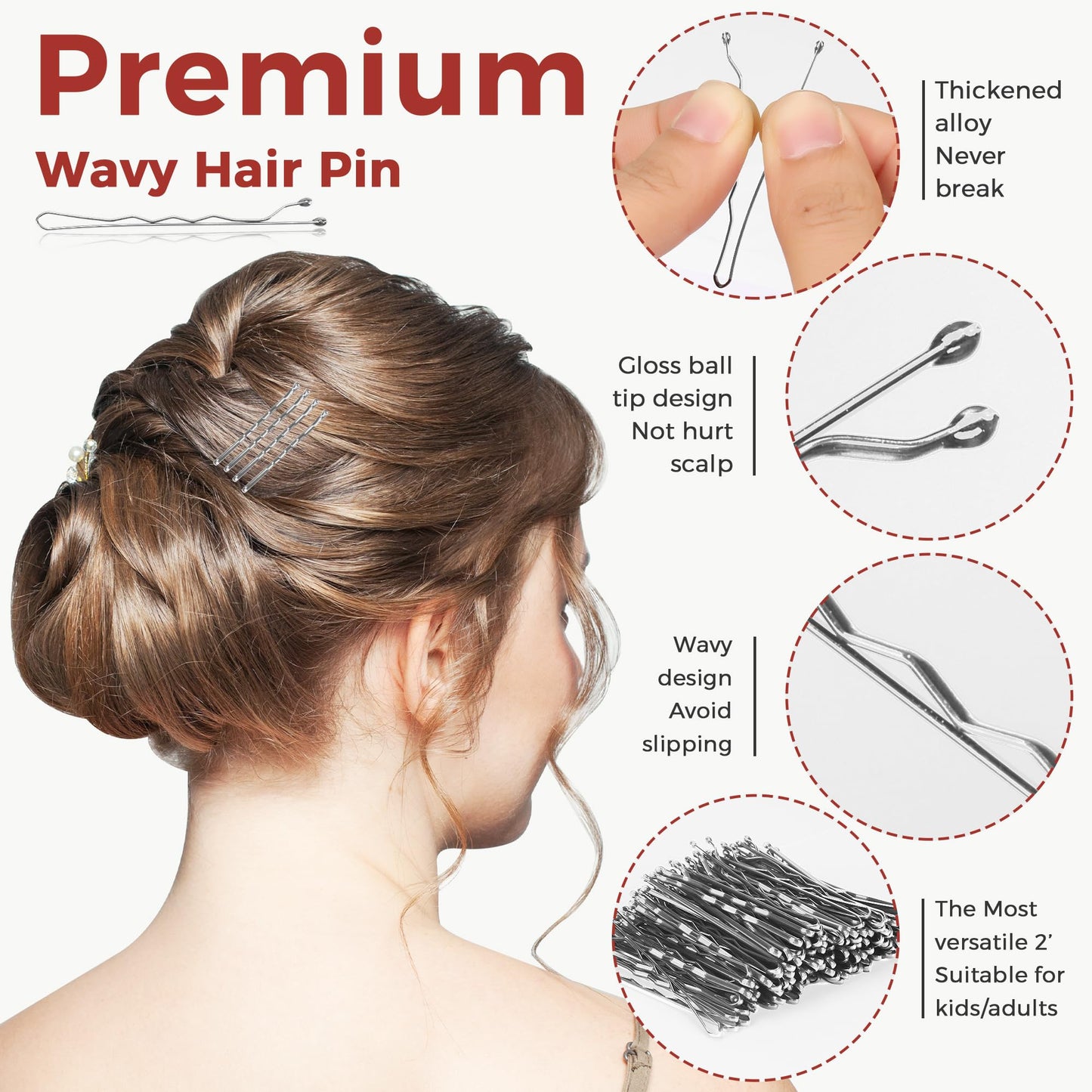 300 Pcs Bobby Pins Black, Black Hair Pins for Women Girls and Kids, Invisible Wave Hair clips Bulk with Storage box, Pain-Free Hairpins(2 Inch Silver)