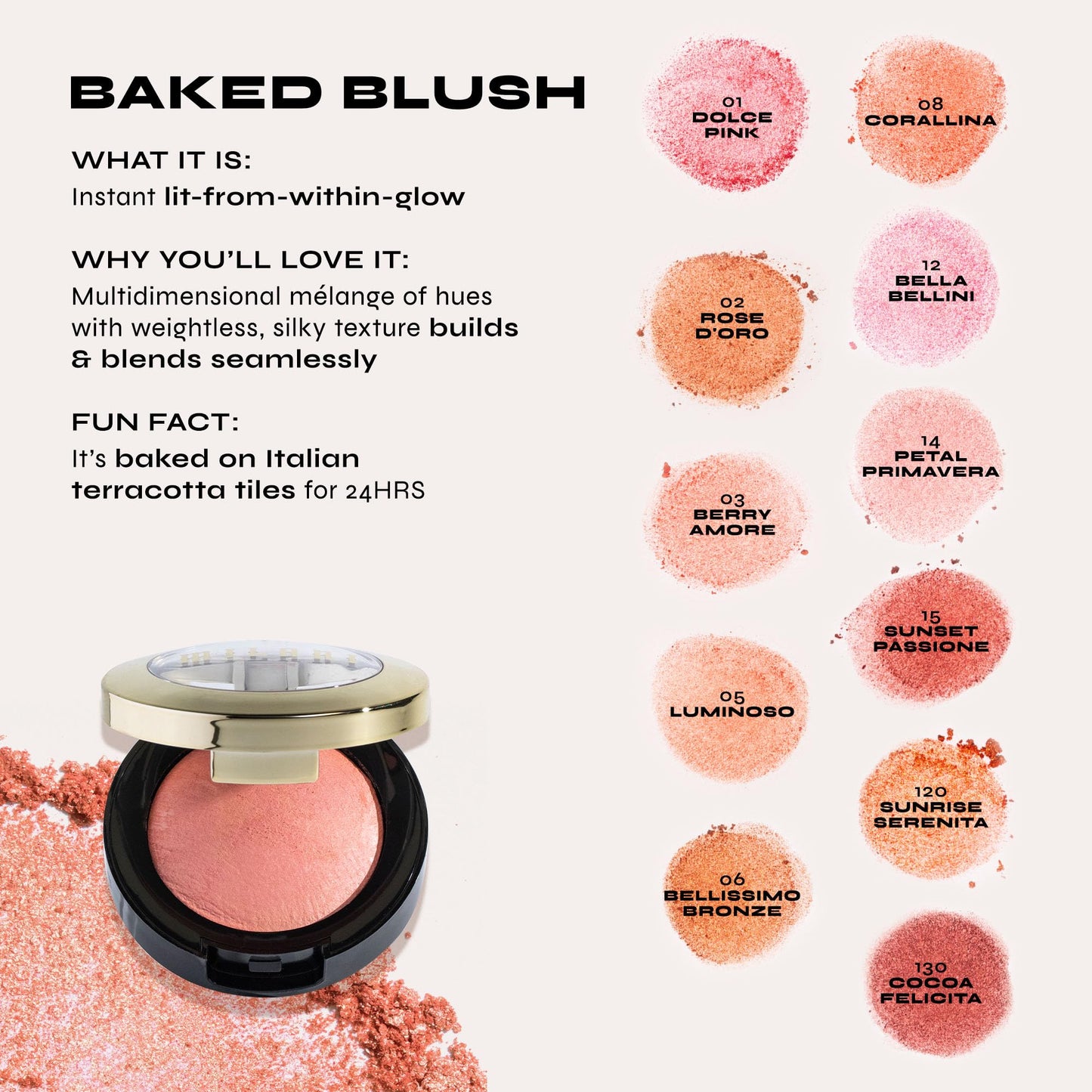 Milani Baked Blush - Petal Primavera (0.12 Ounce) Cruelty-Free Powder Blush - Shape, Contour & Highlight Face for a Shimmery or Matte Finish