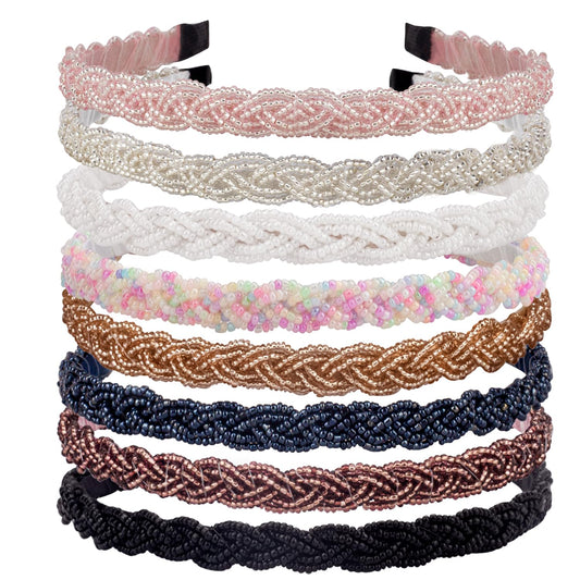 LYroo 8 Pack Headbands Metal Head Band Beaded Hair Bands Elegant Hairband No Slip Fashion Hair Accessories for Women Girls