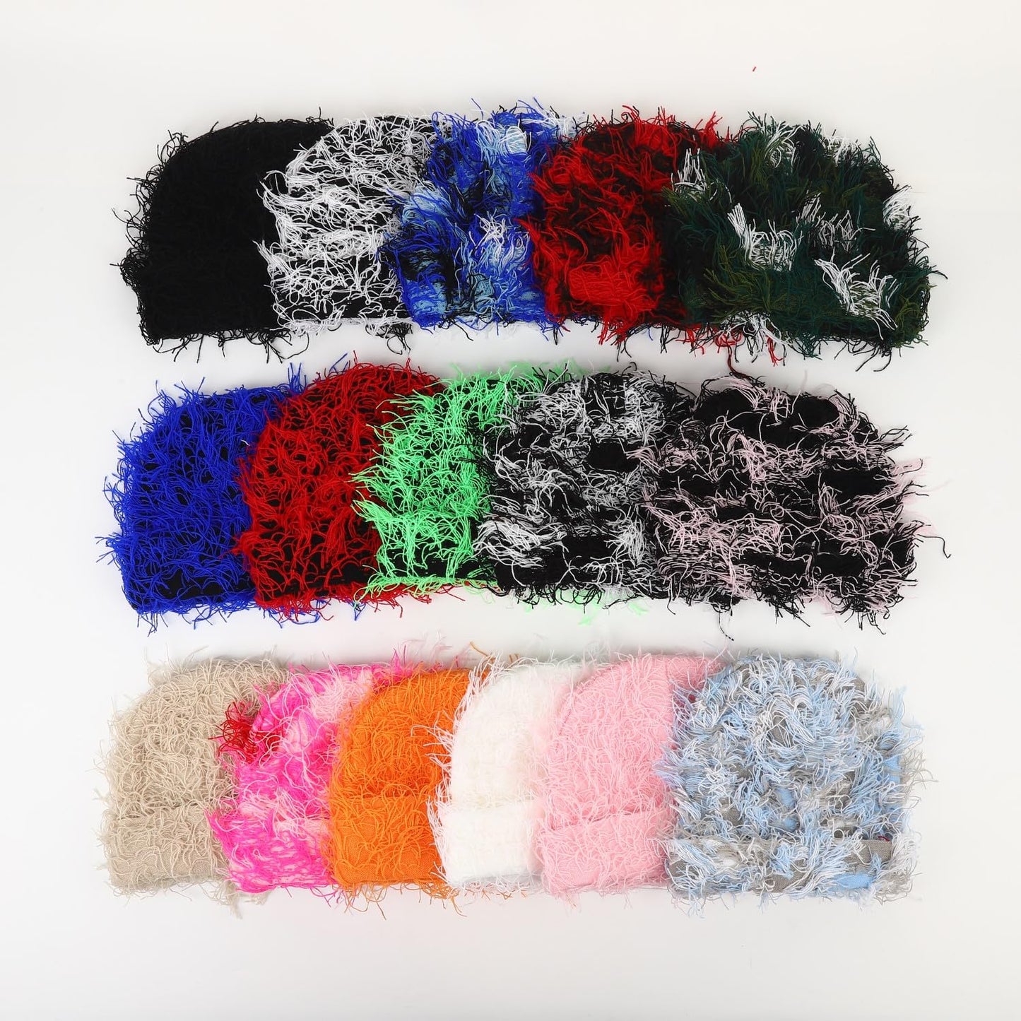 Taowave Distressed Knitted Beanie Fuzzy Hats Winter Warm Beanies Snow Hats Outdoor Ski Knit Cap for Kid Women Men, 4 Pack (Black, Blue, Black and White, Red)