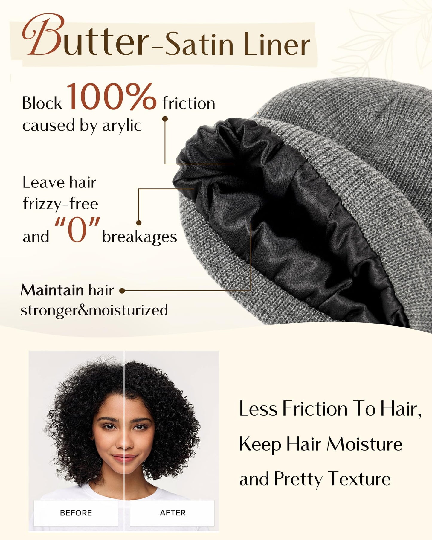 YANIBEST Beanie Hat for Women Men Satin Lined Beanie Hats Winter Hat Womens Cuffed Beanies Knit Skull Cap Warm Ski Hat Unisex Dark Grey