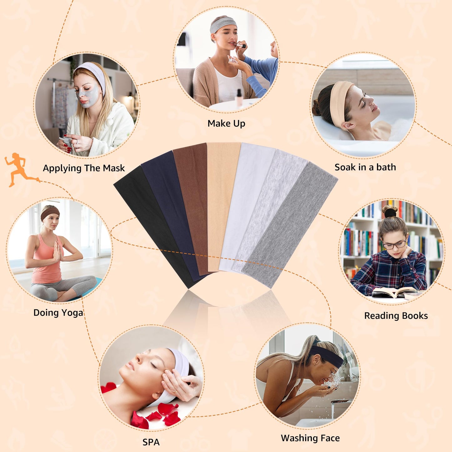 DiyJibb Headbands for Women Non Slip - 7PCS Fashion Sports Hair Bands for Women's Hair, Soft Cotton Cloth Stretchy Headbands for Women for Workout Yoga Running