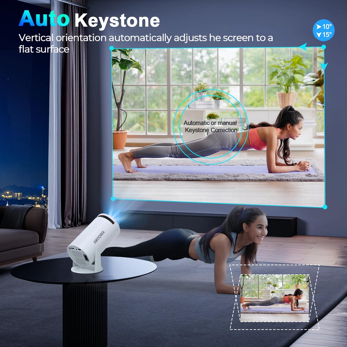 Portable 4K Mini Projector with WiFi and Wireless Bluetooth, Smart Proyector with Android 11, Projector with apps built in, 270ยฐ Rotatable, Auto Keystone,35"-130" Screen,Projector 4K Ultra HD