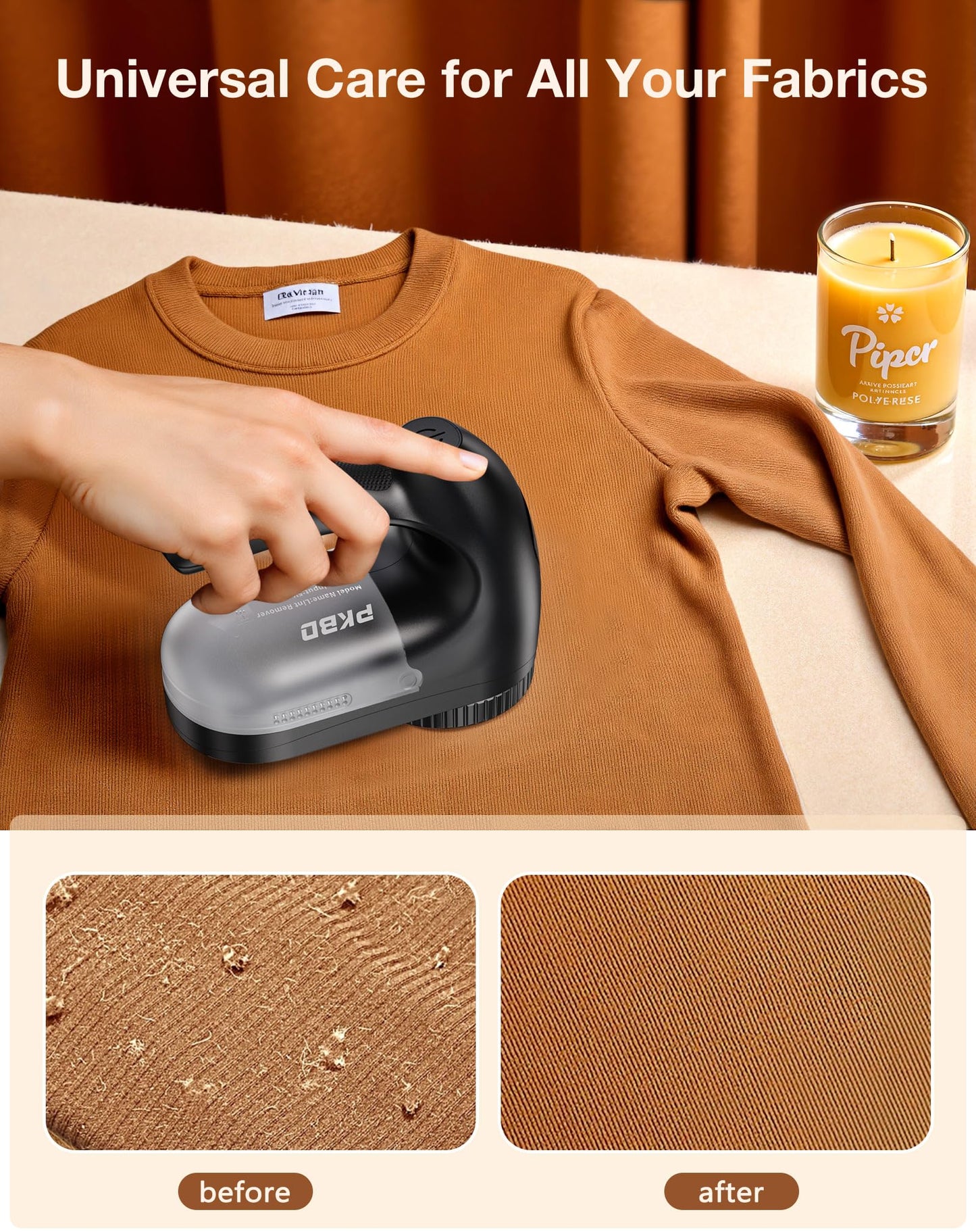 PKBD IPX6 Waterproof Washable Electric Fabric Shaver and Lint Remover, Rechargeable Sweater Defuzzer with 3 Free Extra Blades, Quickly and Effectively Remove Fluff,Fuzz,Bobbles for Clothes, Dark Black