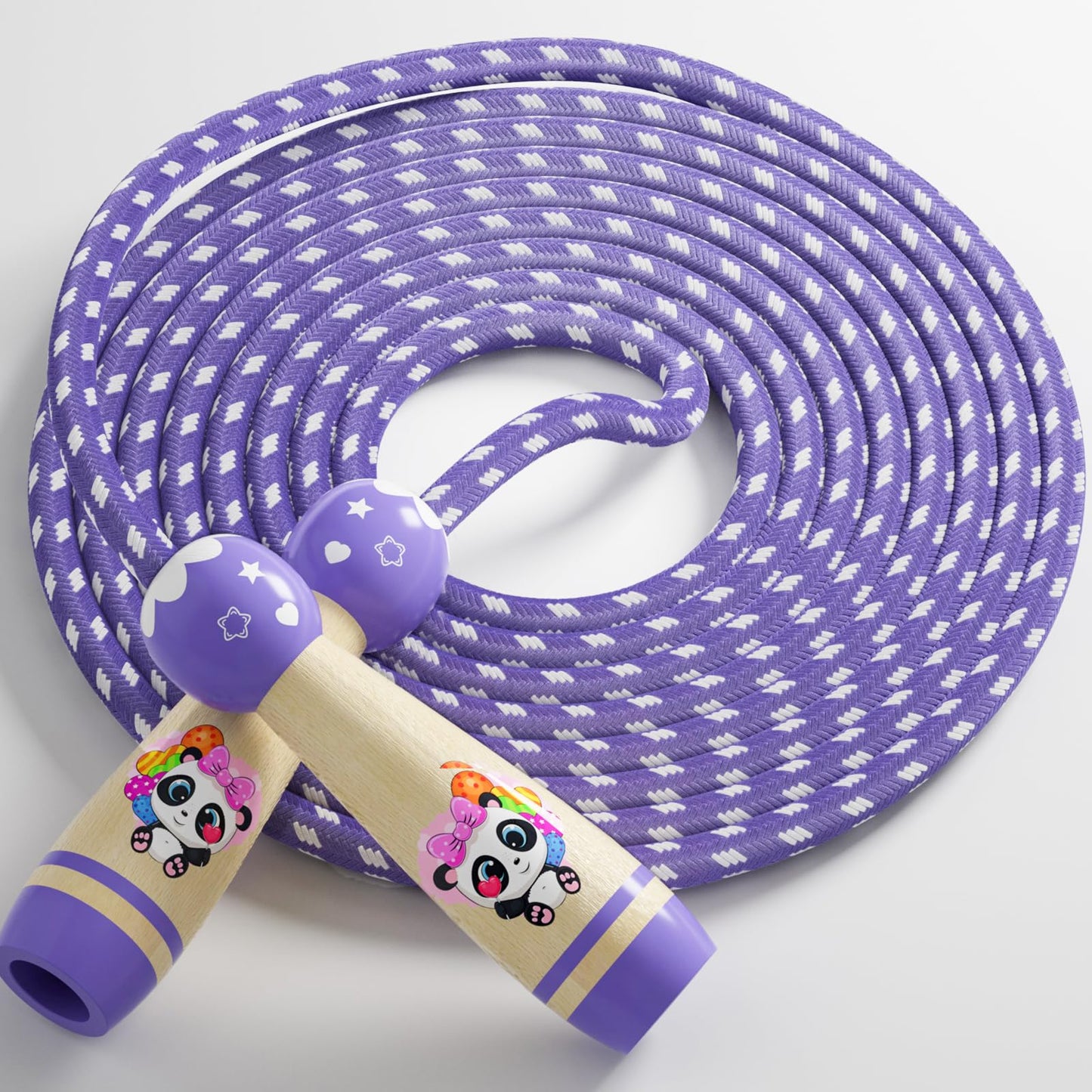 Jump Rope for Kids-Adjustable Cotton Braided Skipping Rope with Wooden Handle for Toddler Fitness Workout Exercise Outdoor Activity