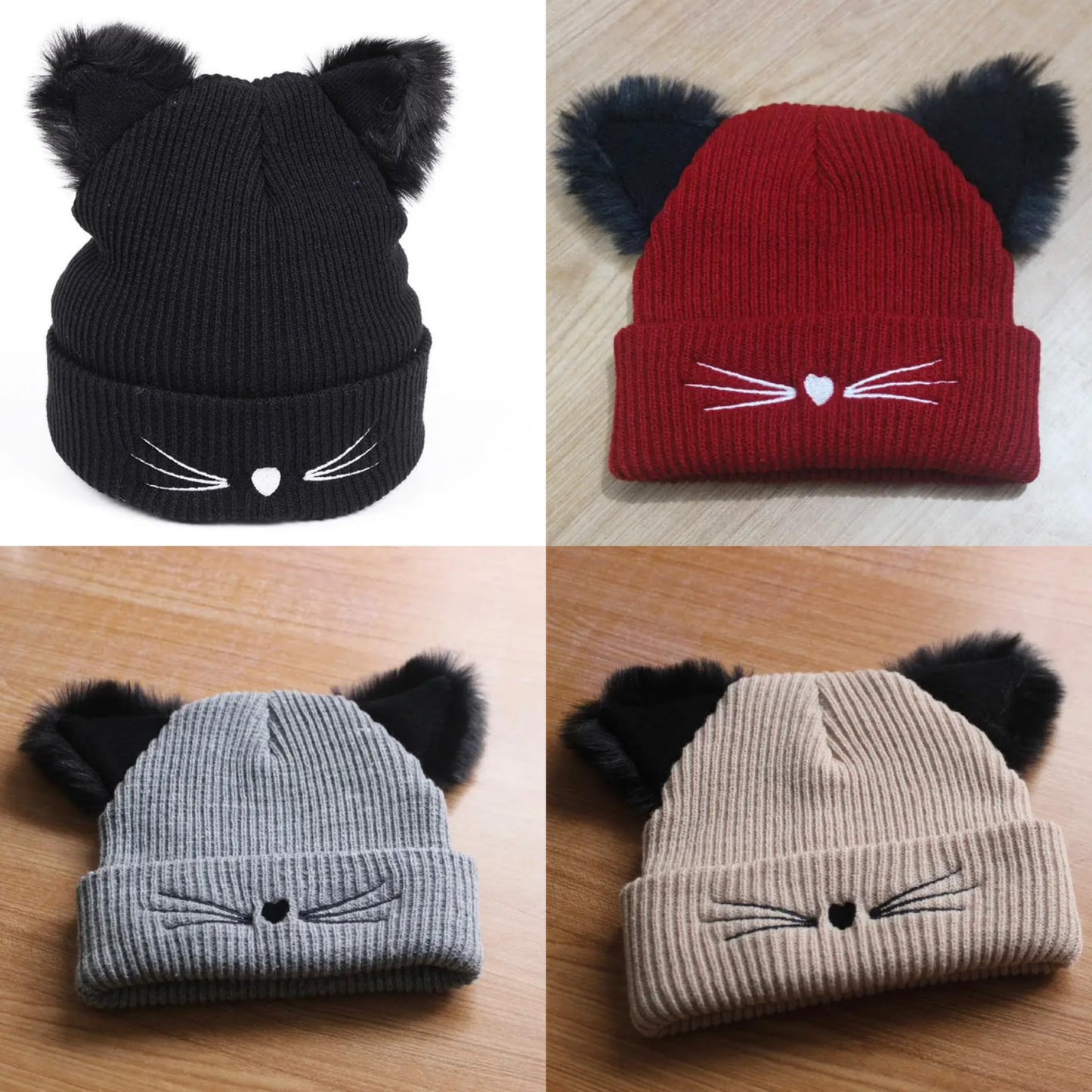JoloCompany - Cat Ears - Winter Hat - Benie - Women (Black)