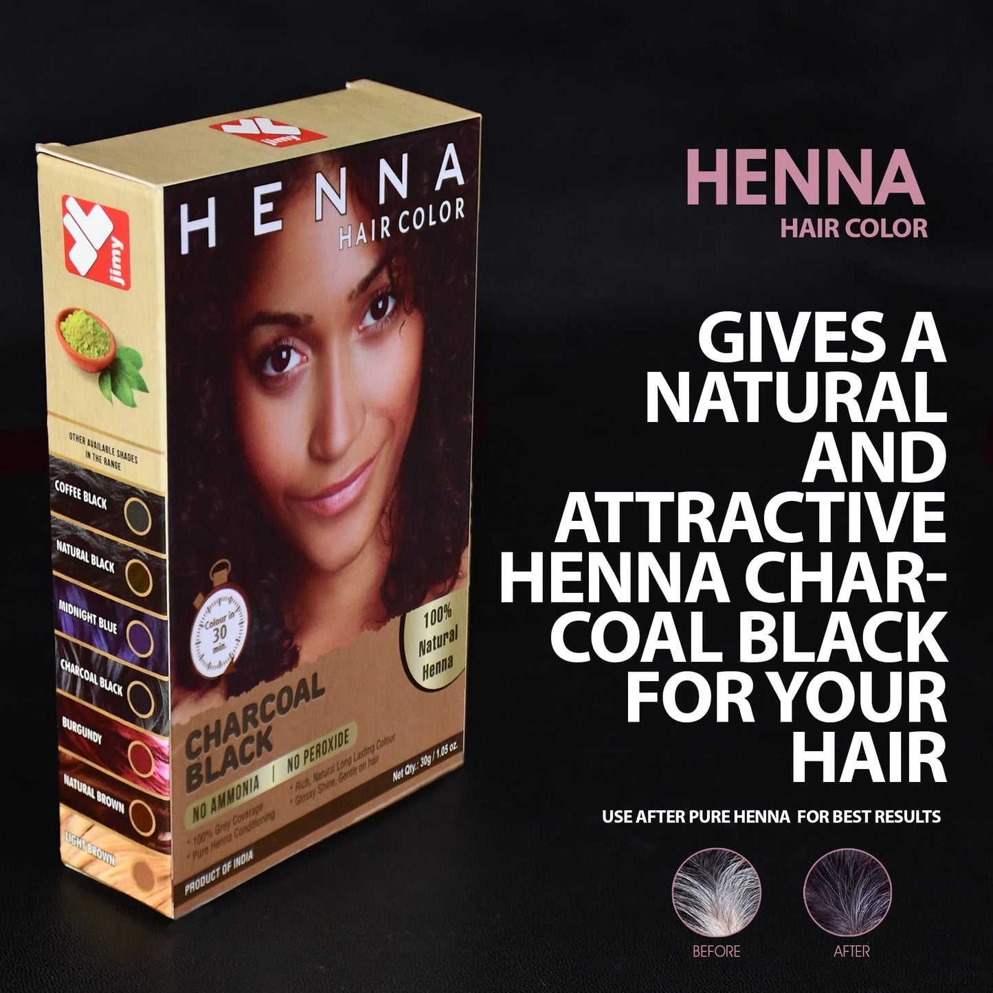 HENNA HAIR COLOR 30 Minute Black Henna Hair Dye: Enriched with Herbs, Harsh Chemical-Free Semi-Permanent Henna Hair Color for Men and Women (Charcoal Black)