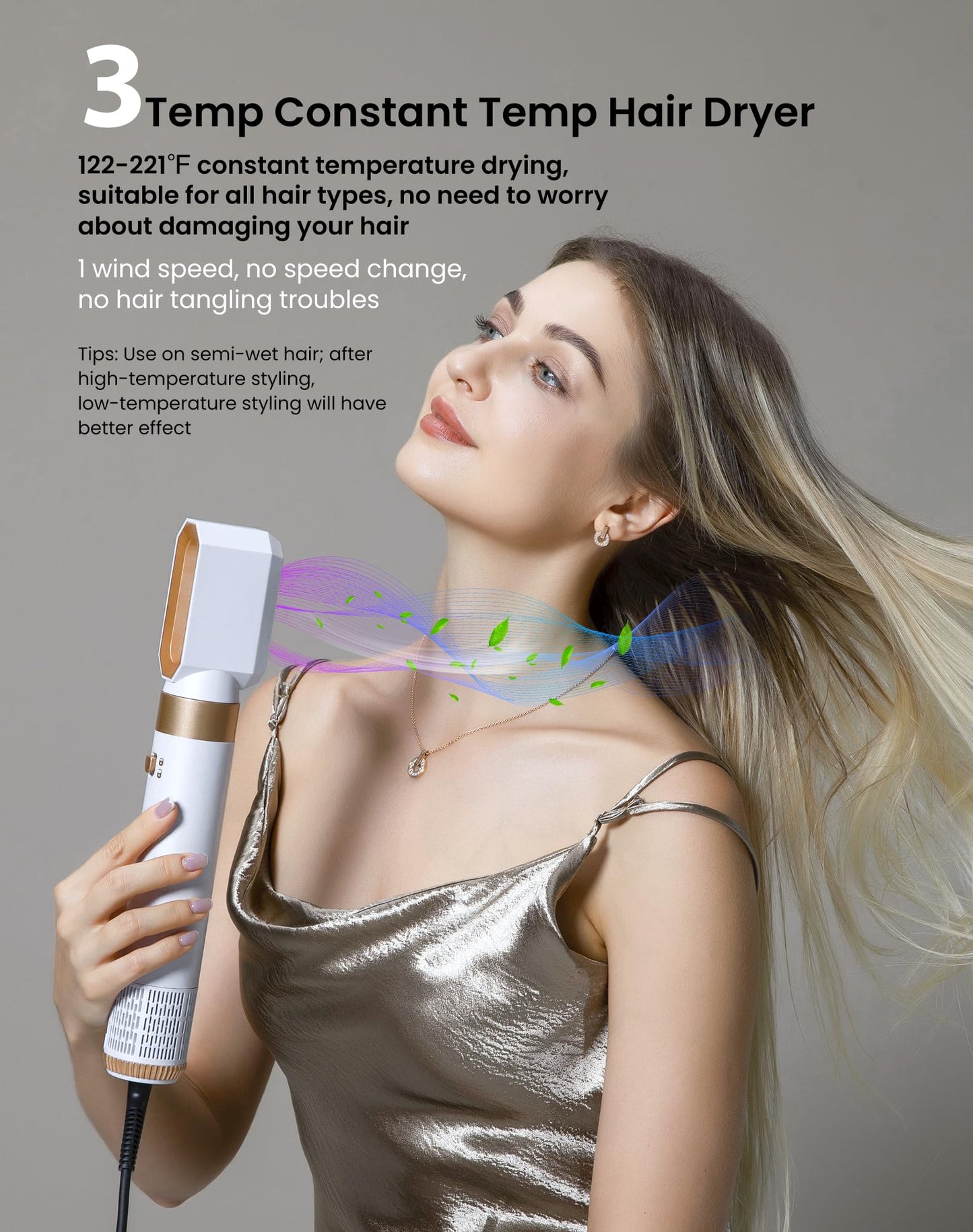 Ukliss 6 in 1 Blow Dryer Brush,Hair Dryer Brush with Ionic Technology, Multifunctional Styler Styling Tools, Auto Air Curler for Hair, Fast Styling for Most Hair Types, Safe ALCI Plug (White Gold)